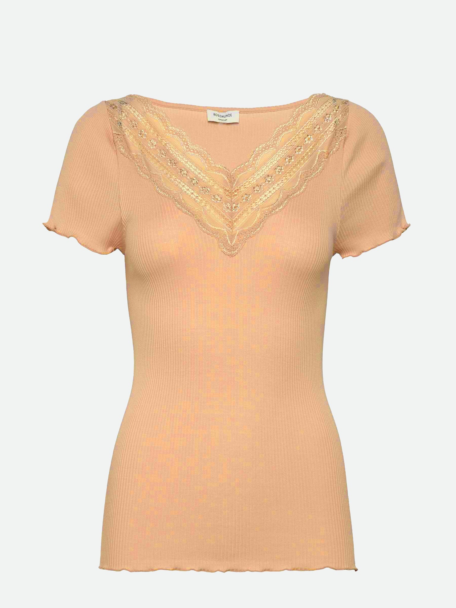 RWBenita Silk SS V-neck T-shirt T-shirt Rosemunde Woman XS peach fuzz