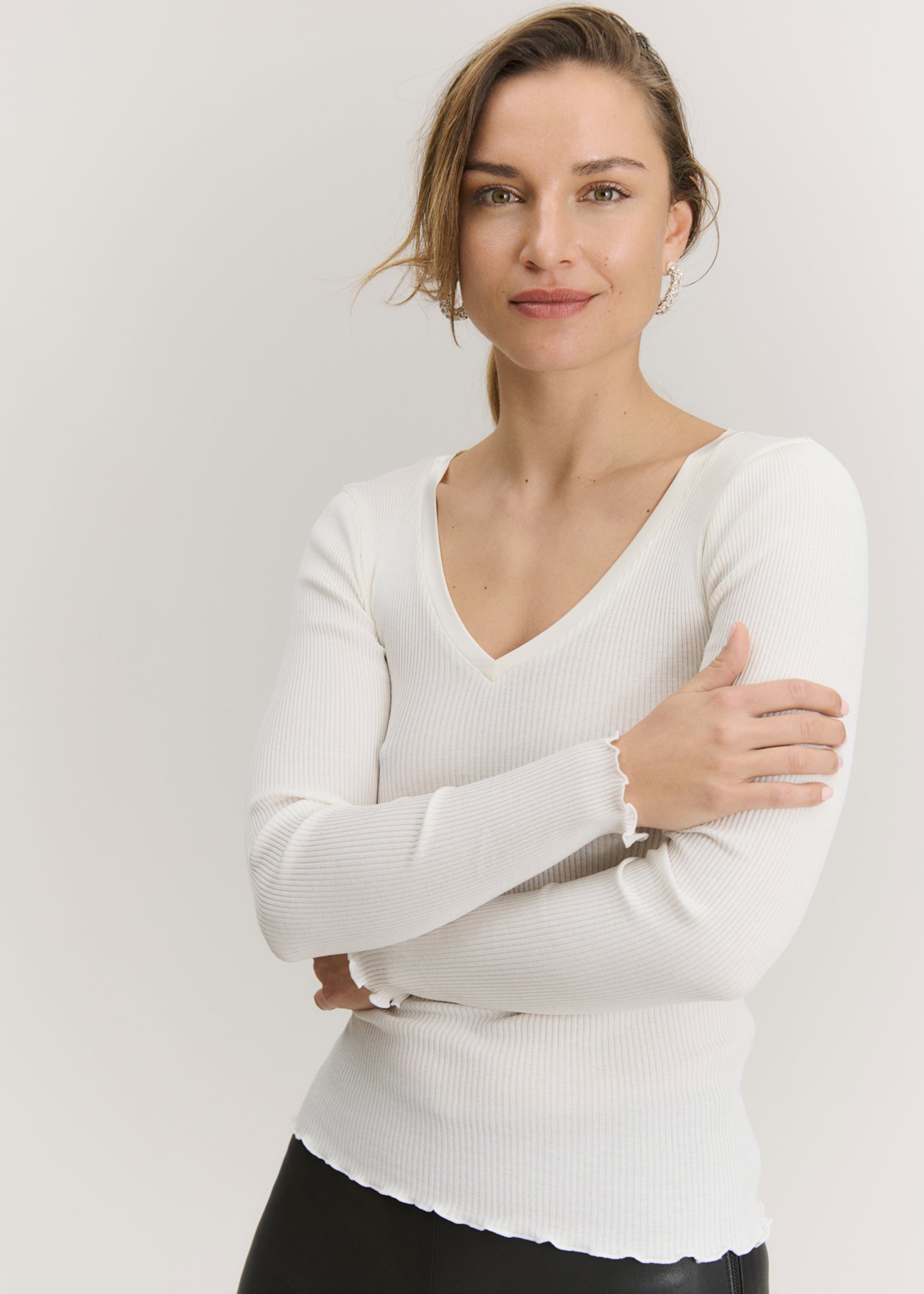 RWBeatha Silk V-Neck Satin Tape T-shirt T-SHIRT LS Rosemunde Woman