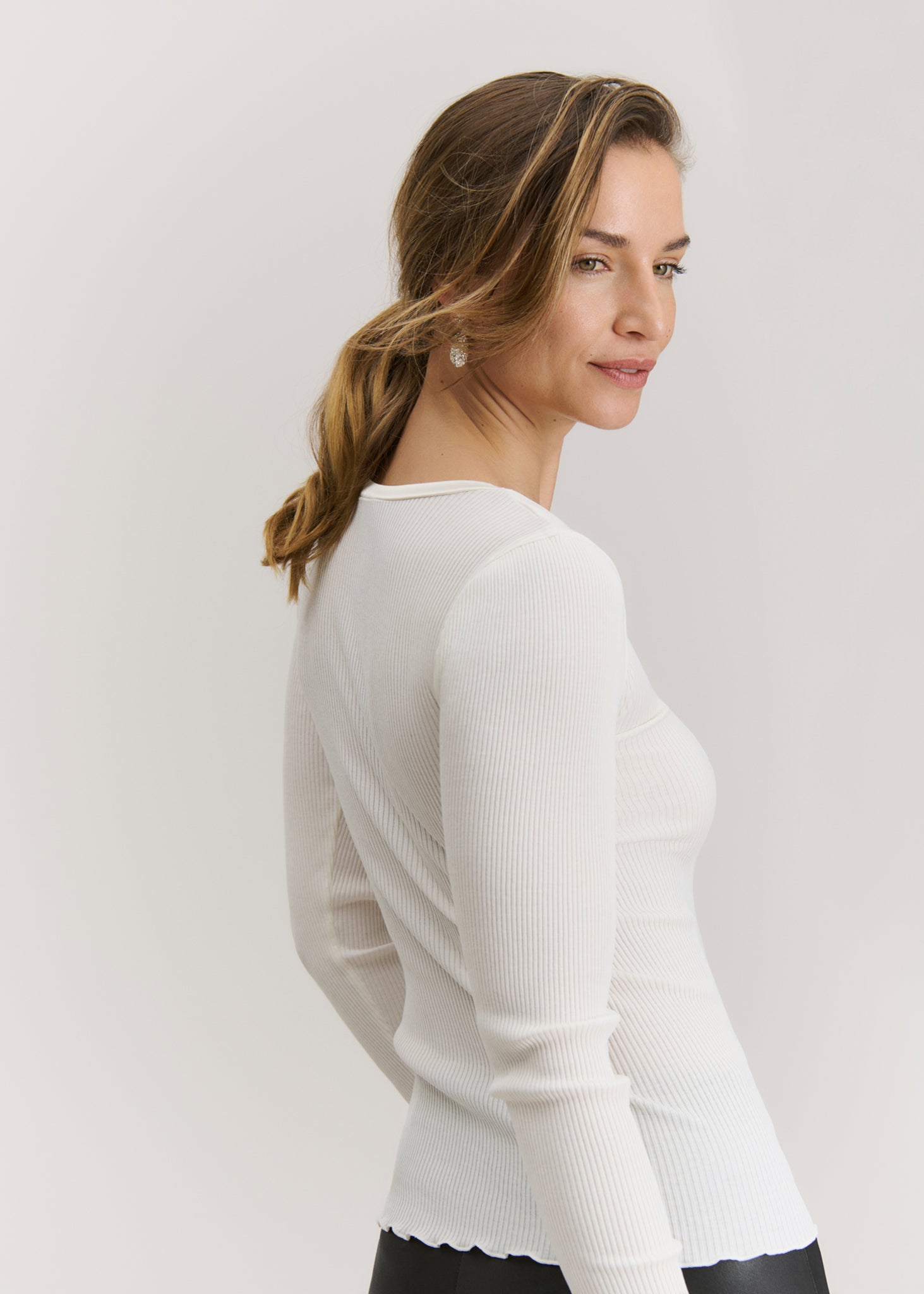 RWBeatha Silk V-Neck Satin Tape T-shirt T-SHIRT LS Rosemunde Woman