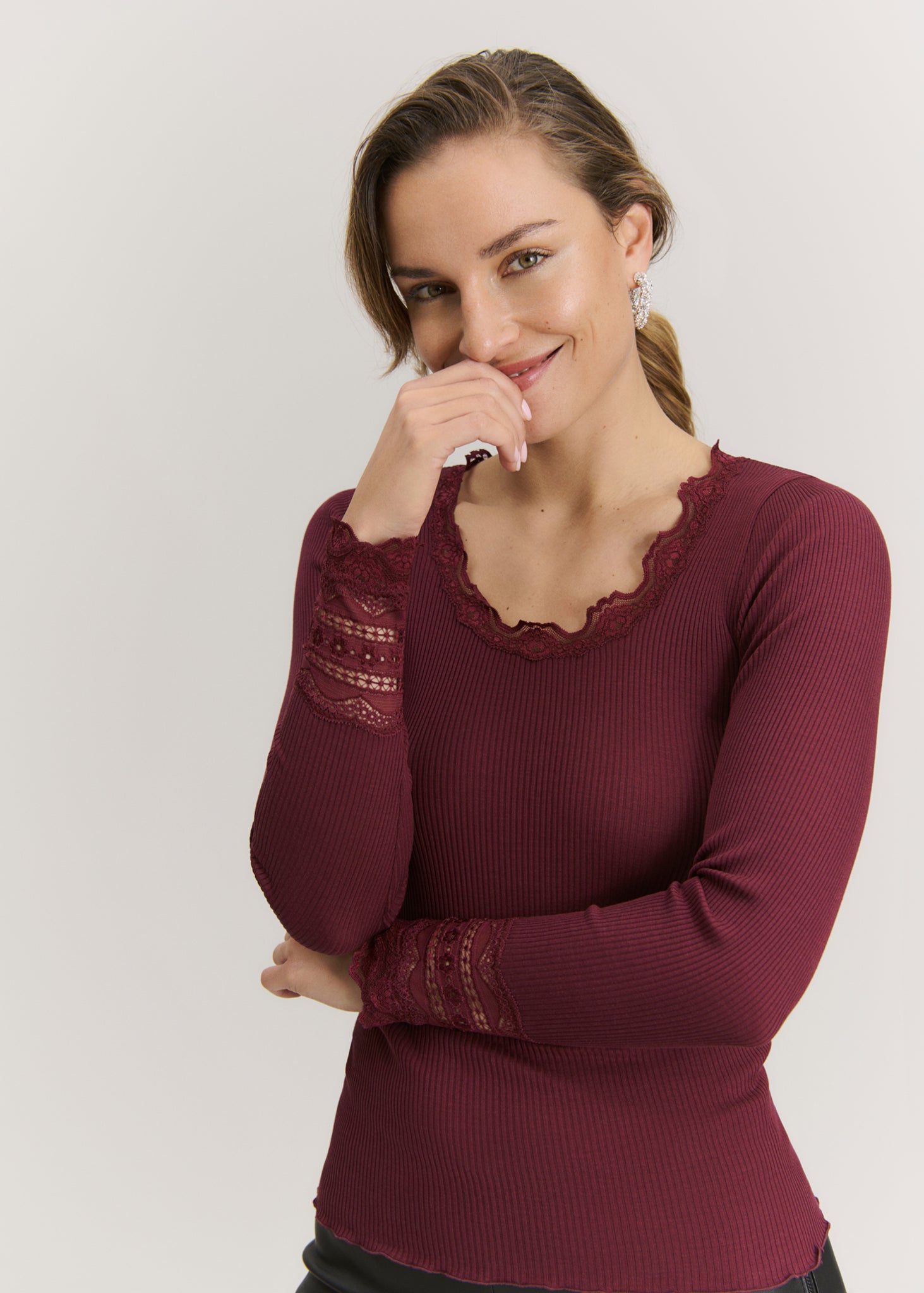 RWBenita Silk LS O-neck Lace T-shirt T-SHIRT LS Rosemunde Woman