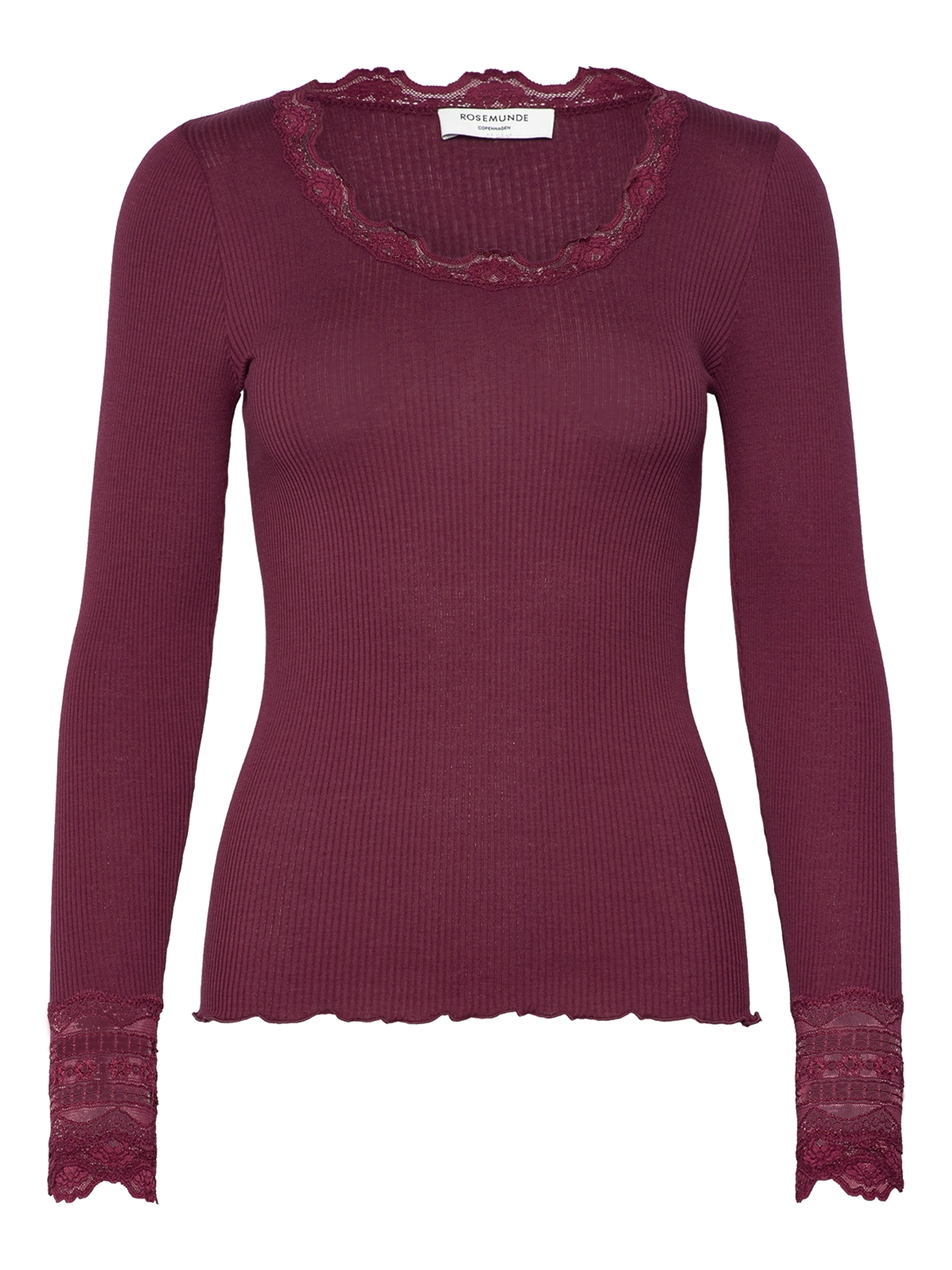 RWBenita Silk LS O-neck Lace T-shirt T-SHIRT LS Rosemunde Woman L tawny port
