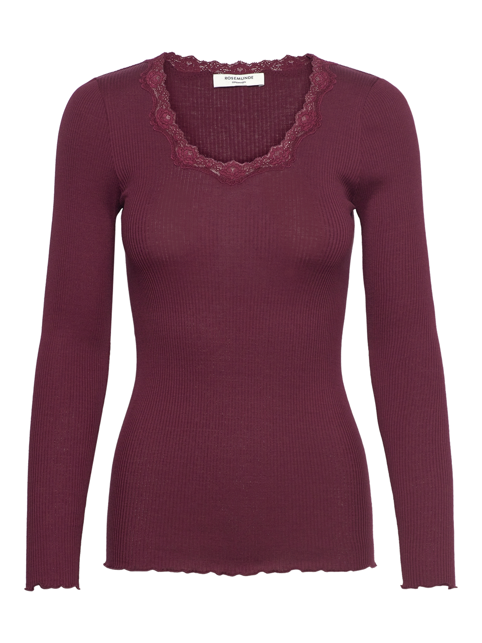 RWBabette Silk LS U-neck Lace T-shirt T-SHIRT LS Rosemunde Woman L tawny port