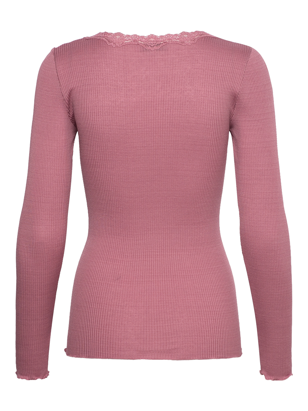 RWBabette silke-T-shirt med lang erme, U-hals og blonder