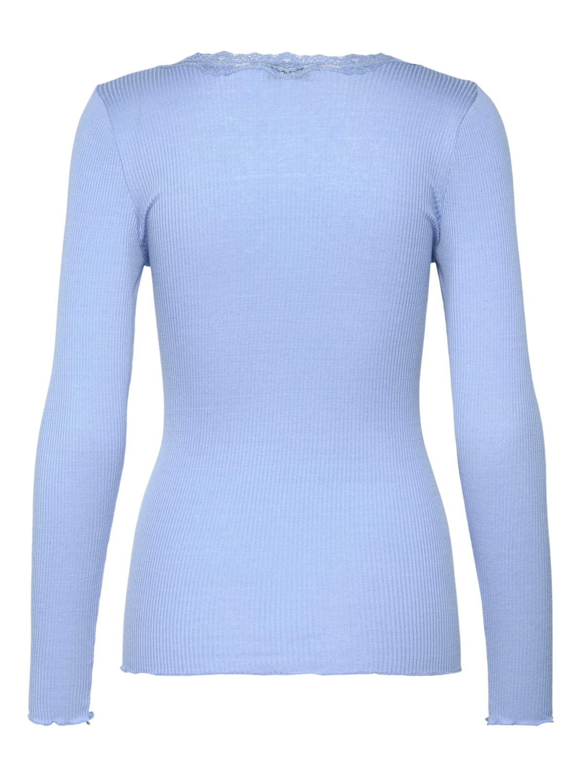 RWBabette silke-T-shirt med lang erme, U-hals og blonder