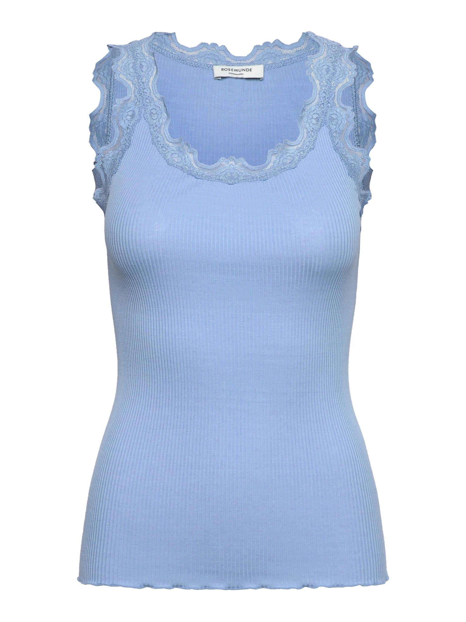 RWBabette Silk SL U-neck Lace Top TOP Rosemunde Woman XS placid blue