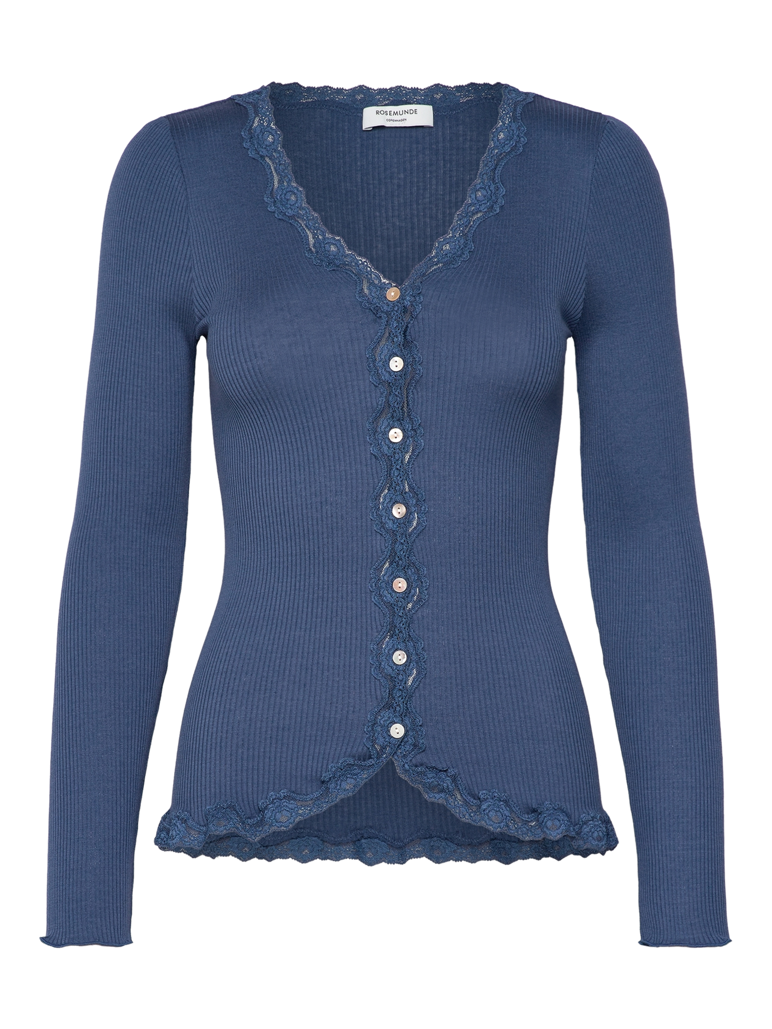 RWBabette Silk LS V-neck Lace Cardigan Cardigan Rosemunde Woman S ensign blue