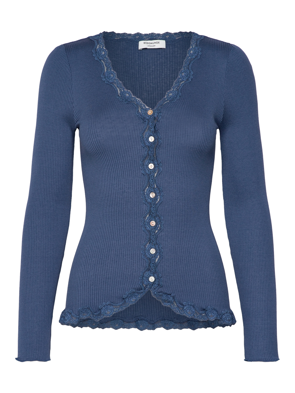RWBabette silke-cardigan med lang erme, V-hals og blonder
