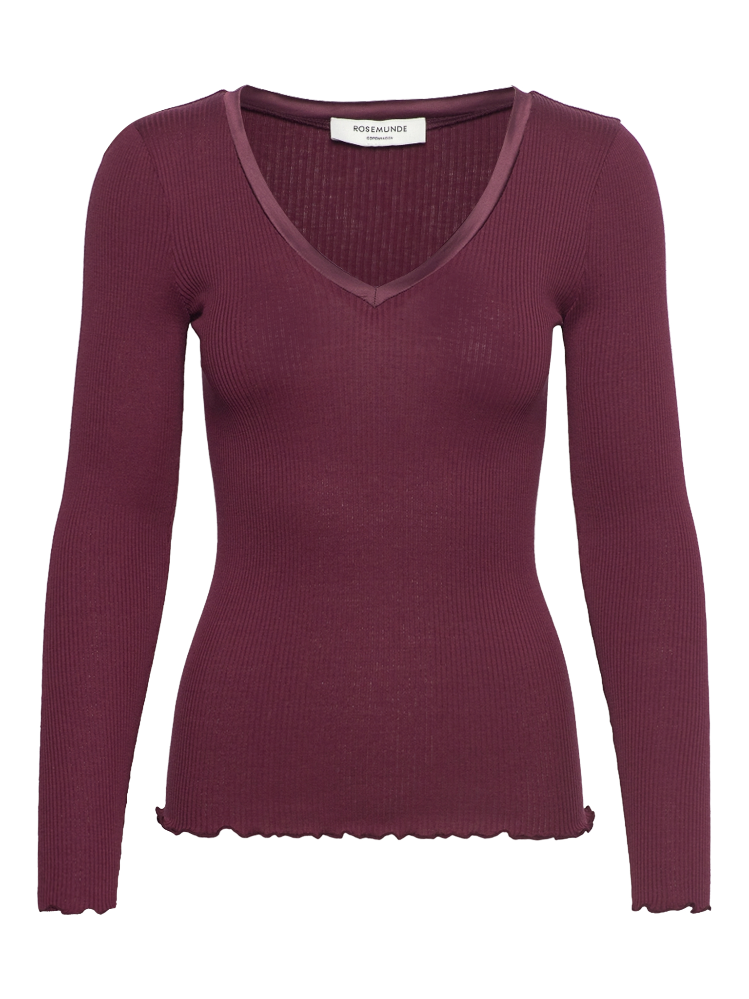 RWBeatha Silk V-Neck Satin Tape T-shirt T-SHIRT LS Rosemunde Woman S tawny port