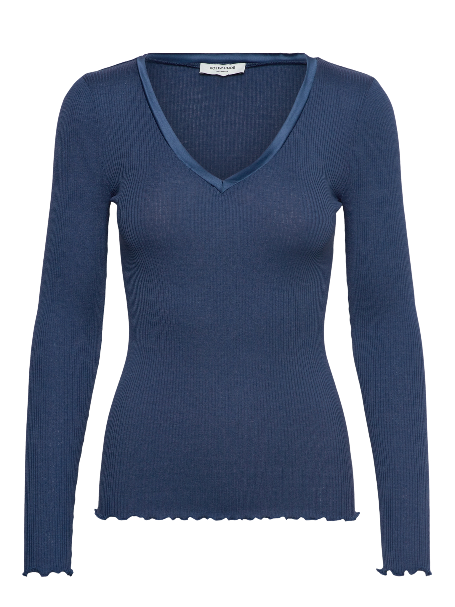 RWBeatha Silk V-Neck Satin Tape T-shirt T-SHIRT LS Rosemunde Woman M ensign blue