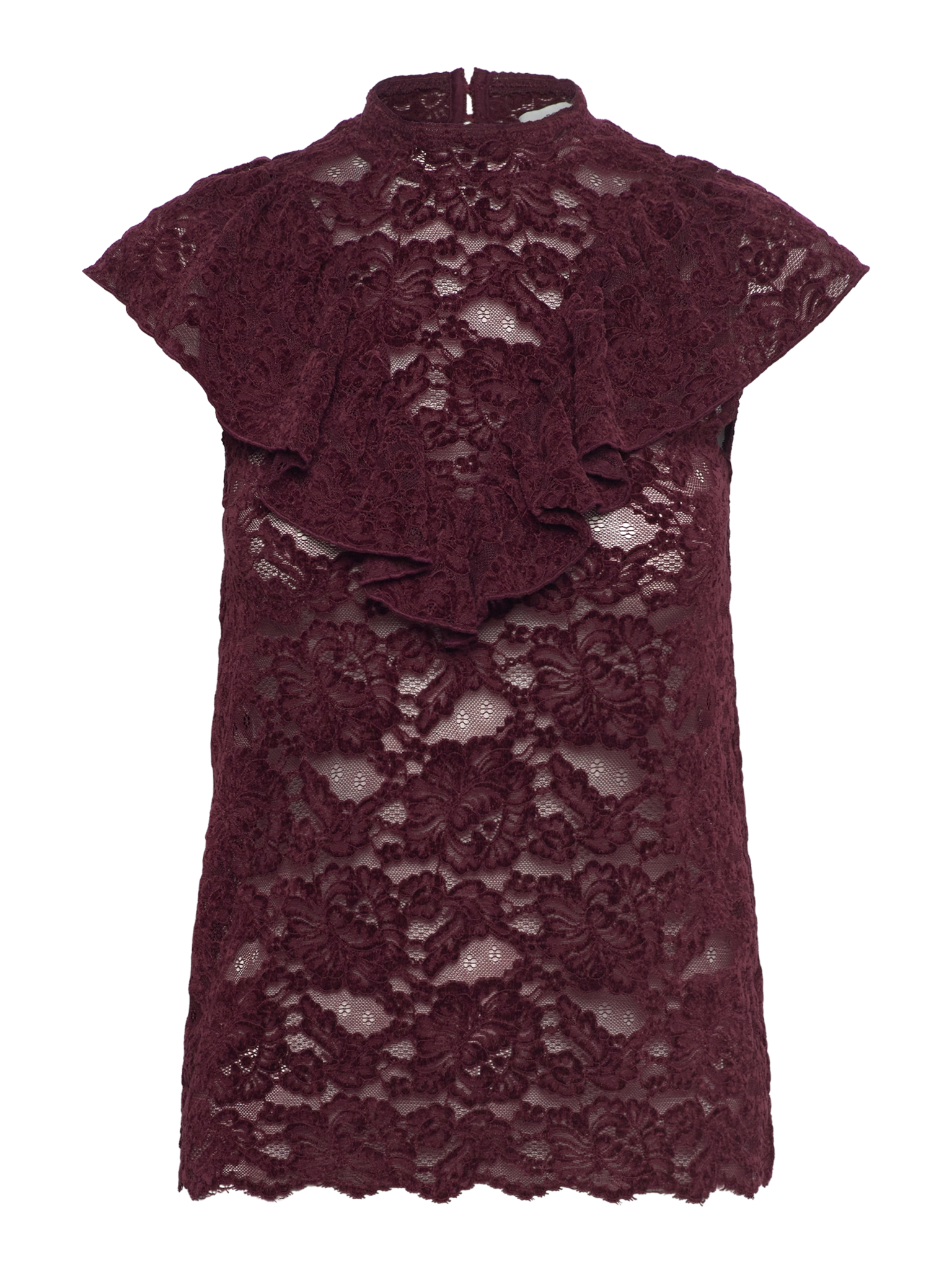 RWDania Lace SL Ruffle Lace Top TOP Rosemunde Woman XS tawny port