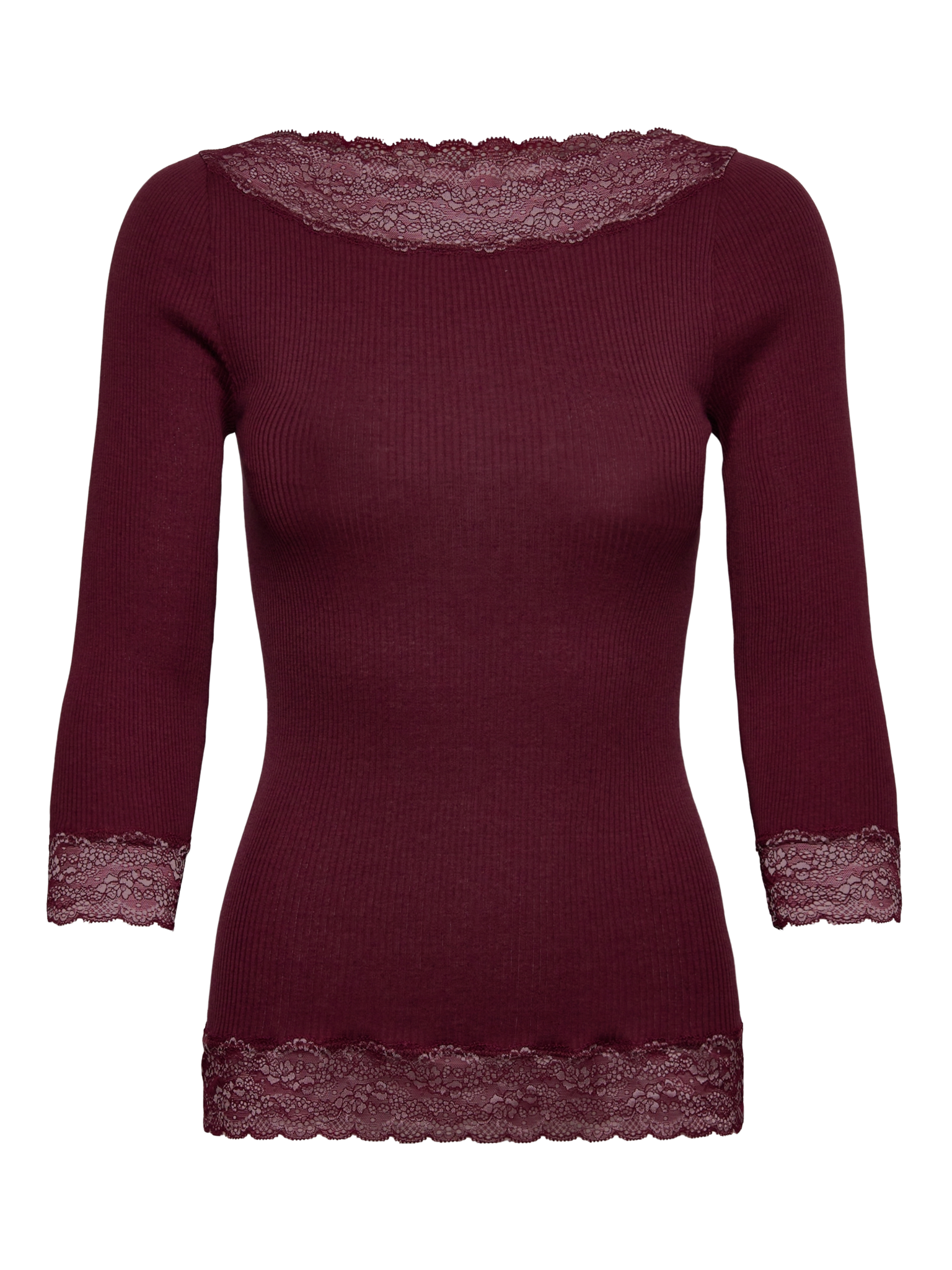 RWBeatha Silk 2/4 Boatneck 2 Color Lace T-shirt T-SHIRT LS Rosemunde Woman XS tawny port