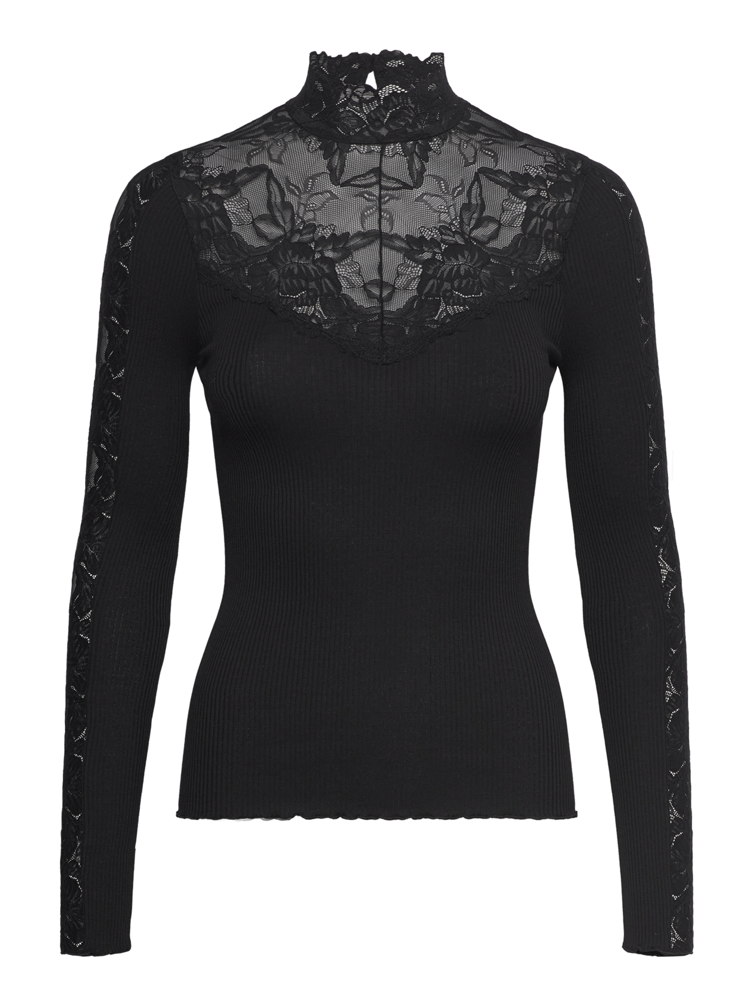RWBeatha Silk LS Lace T-neck T-shirt T-SHIRT LS Rosemunde Woman XS black