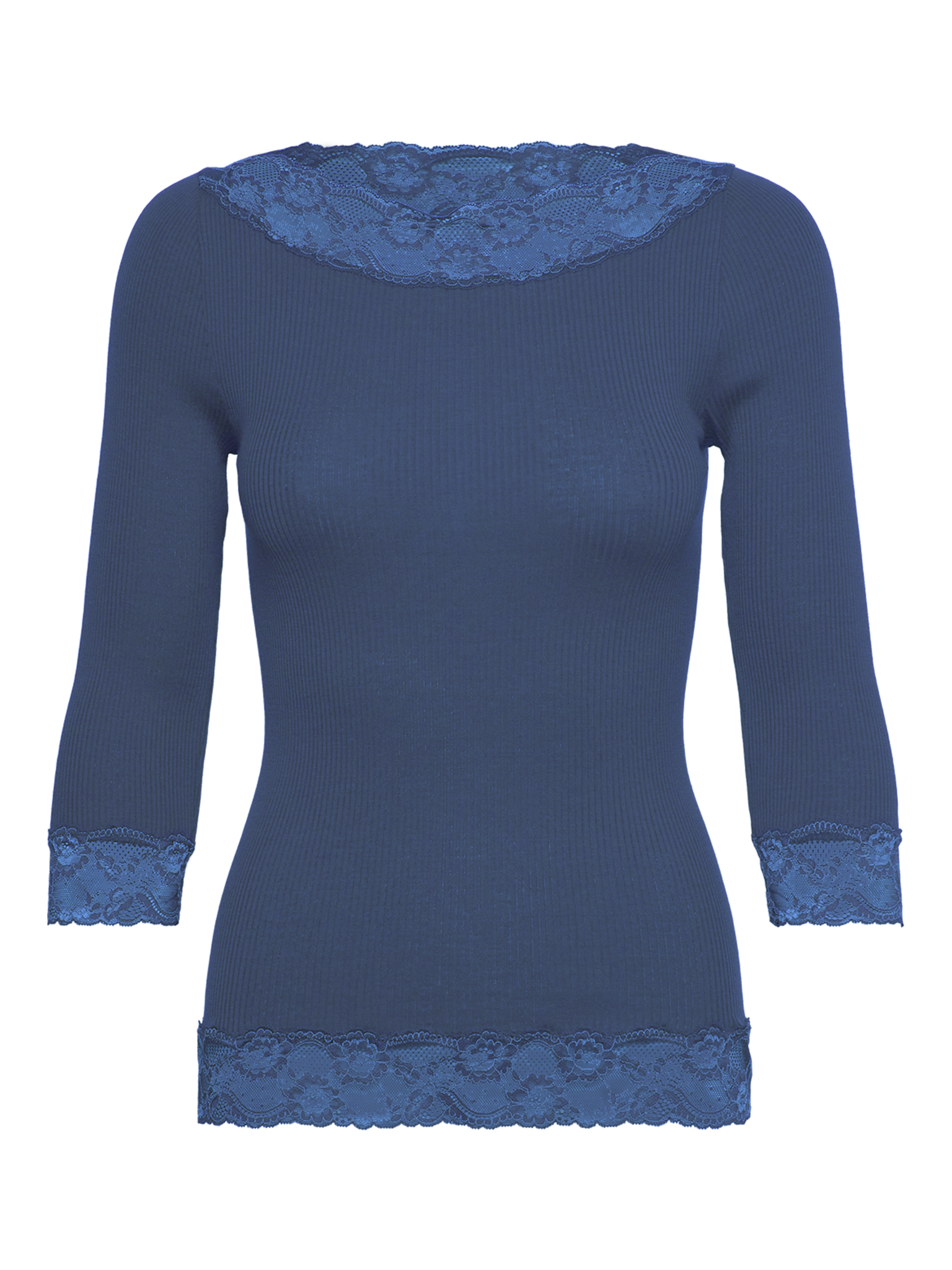 RWBeatha Silk 2/4 Boatneck 2 Color Lace T-shirt T-SHIRT LS Rosemunde Woman XS ensign blue