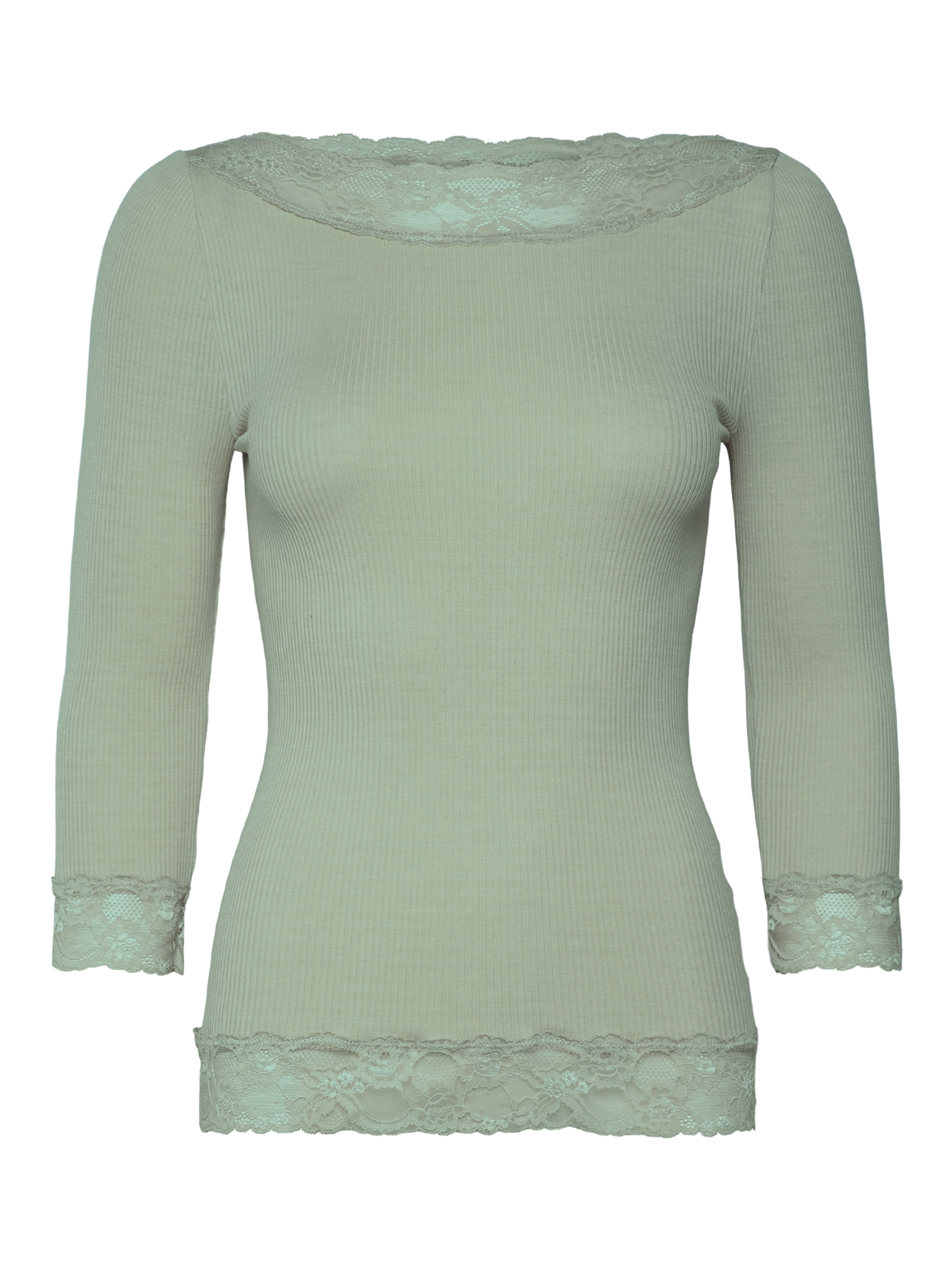 RWBeatha Silk 2/4 Boatneck 2 Color Lace T-shirt T-SHIRT LS Rosemunde Woman M iceberg green