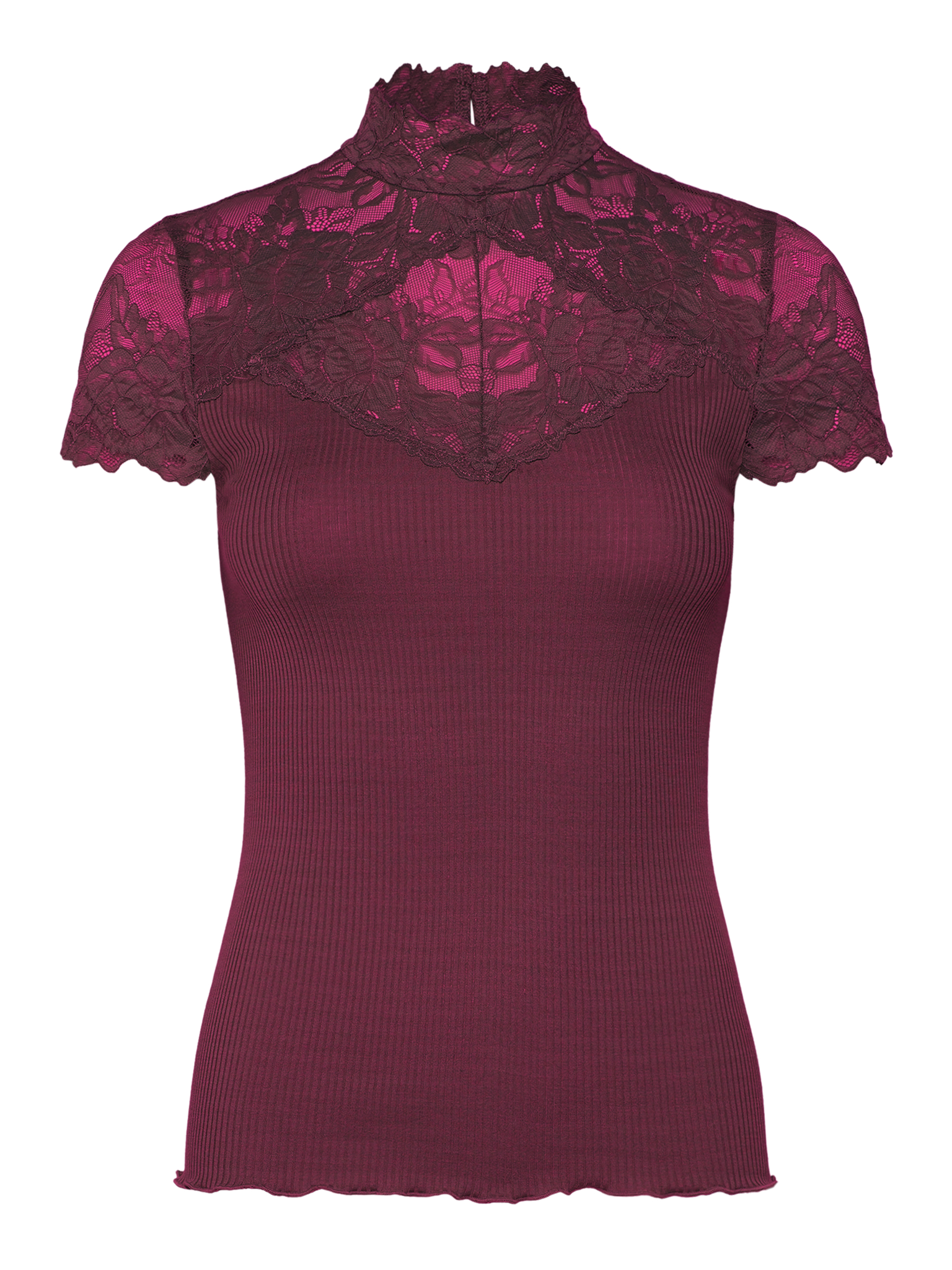RWBeatha Silk Capsleeve Lace T-shirt T-SHIRT SS Rosemunde Woman XS tawny port
