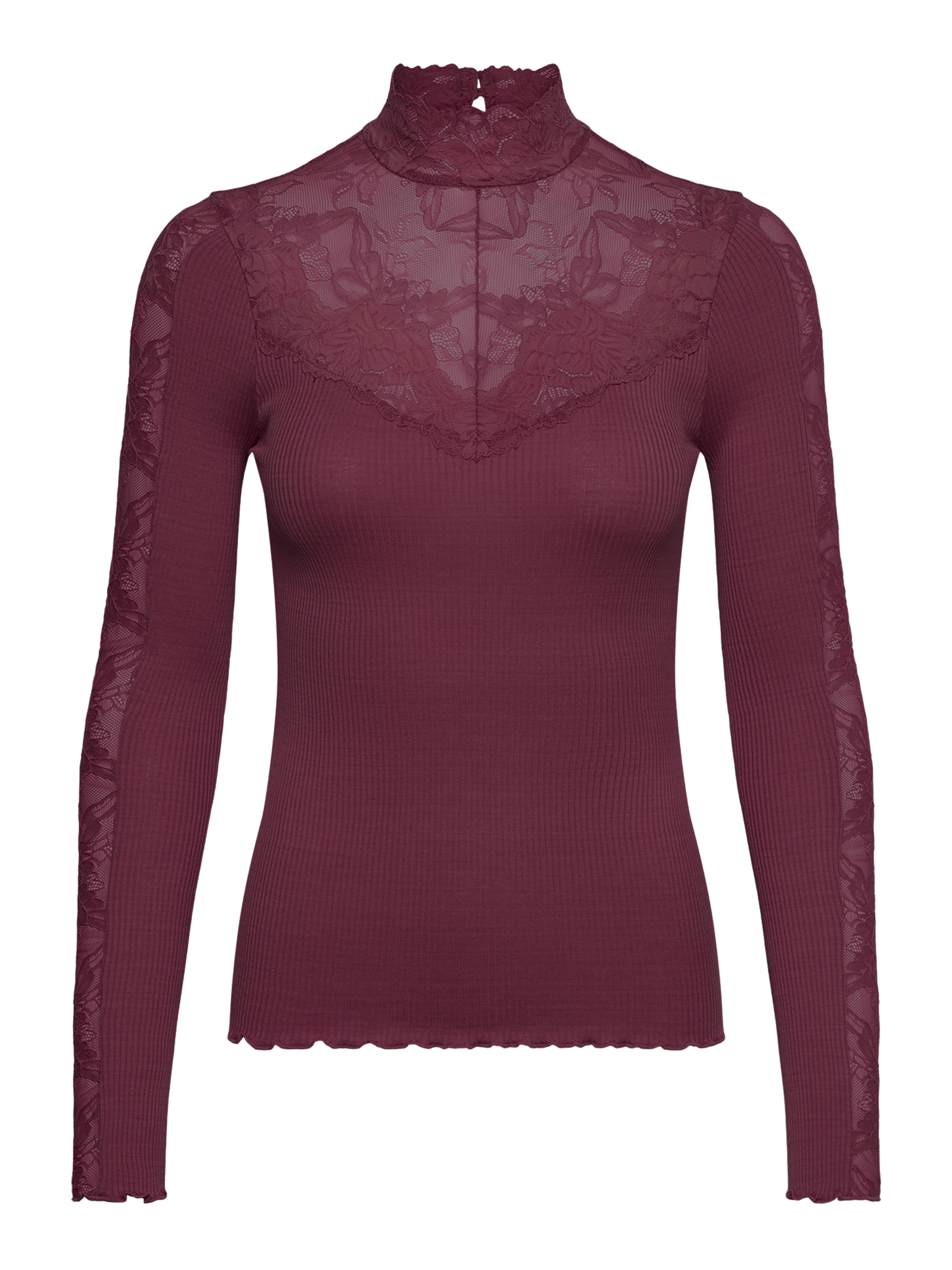 RWBeatha Silk LS Lace T-neck T-shirt T-SHIRT LS Rosemunde Woman XS tawny port