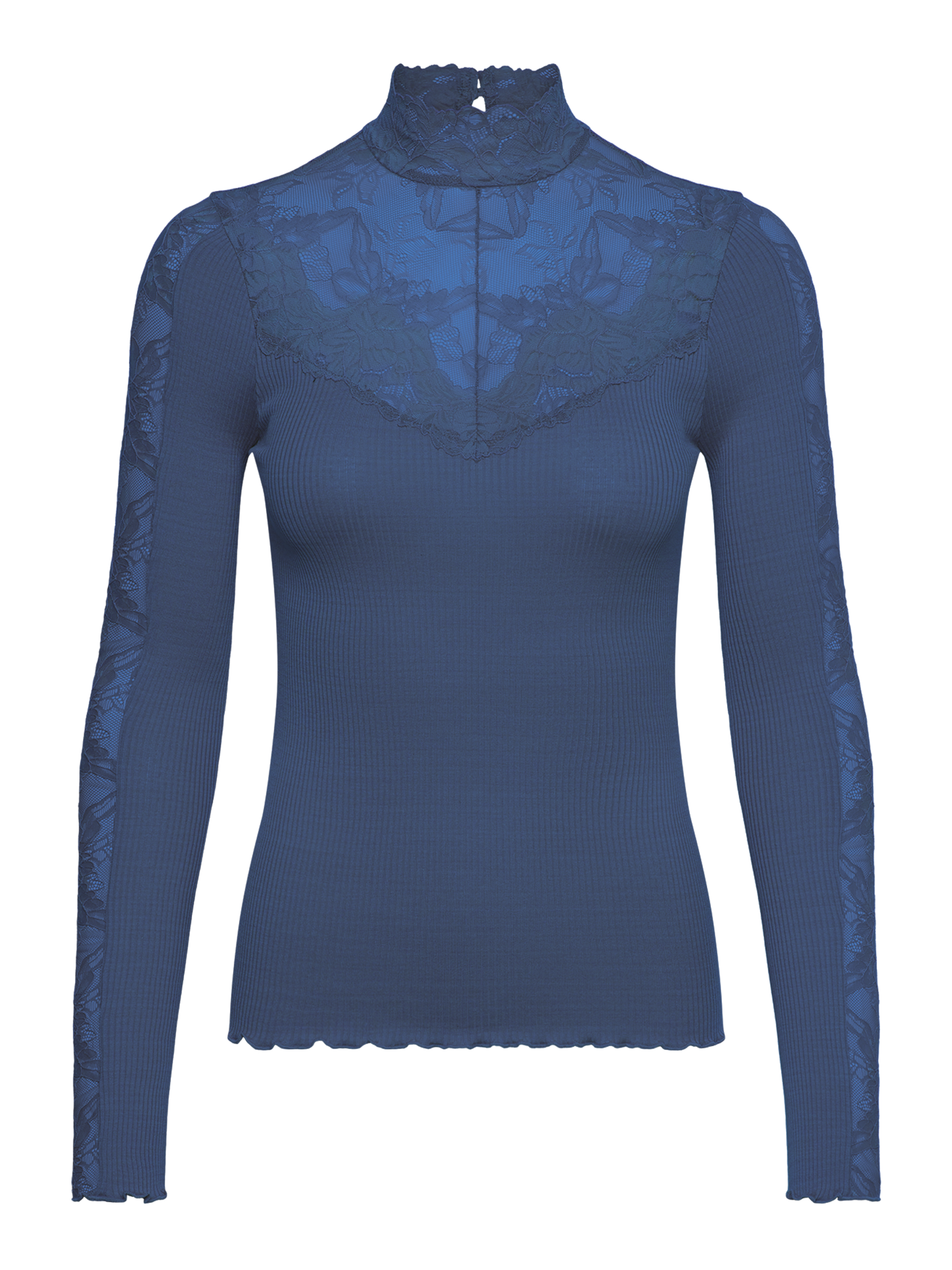 RWBeatha Silk LS Lace T-neck T-shirt T-SHIRT LS Rosemunde Woman M ensign blue