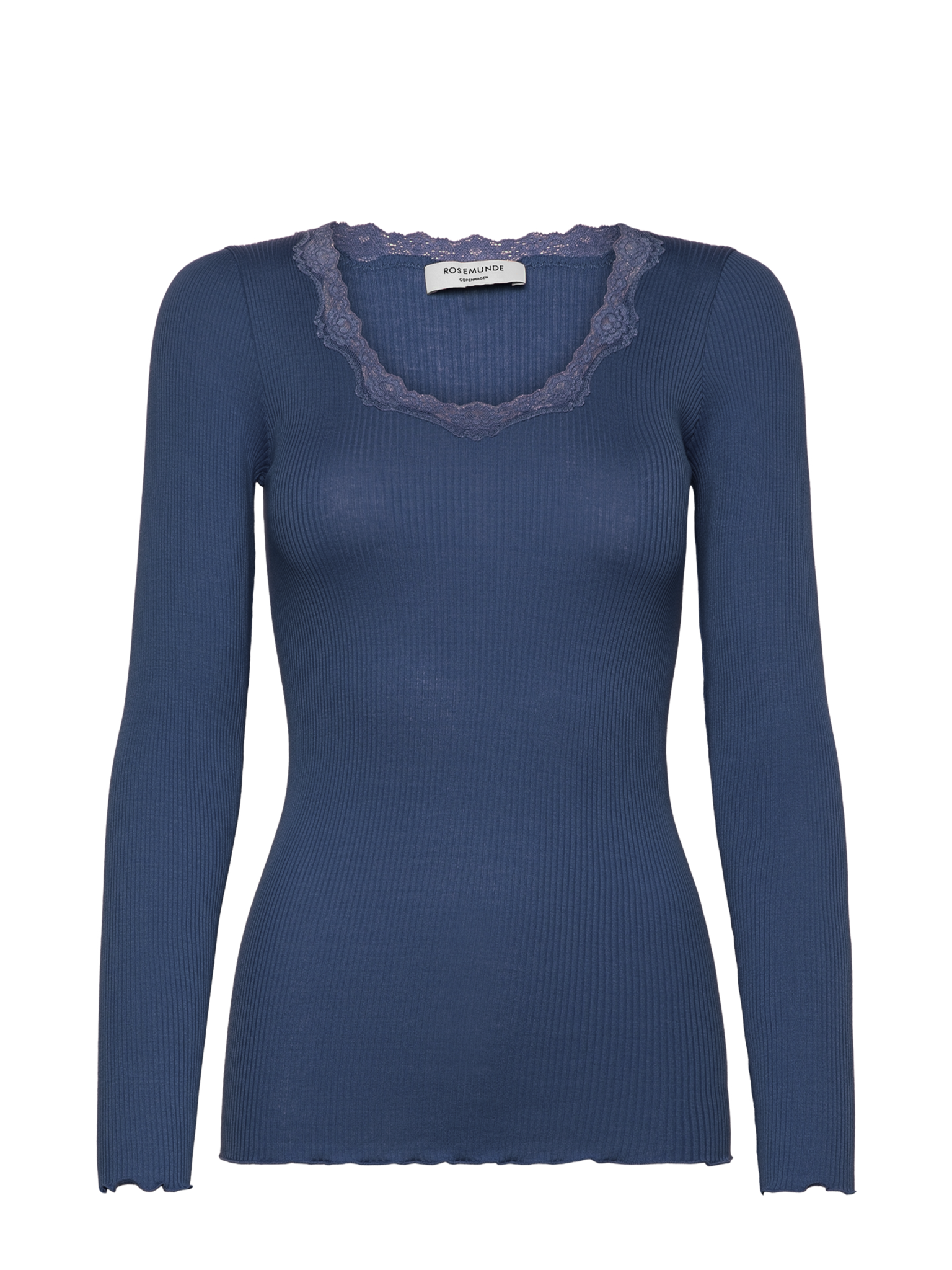 RWBabette Silk LS U-neck Lace T-shirt T-SHIRT LS Rosemunde Woman L ensign blue