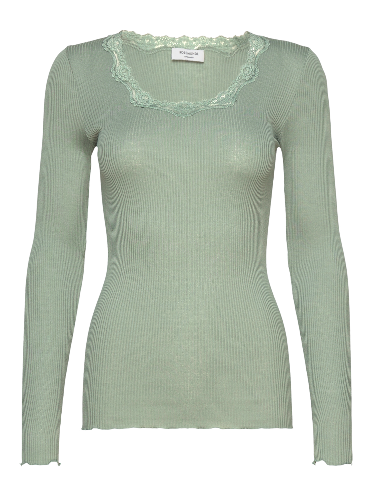 RWBabette Silk LS U-neck Lace T-shirt T-SHIRT LS Rosemunde Woman M iceberg green