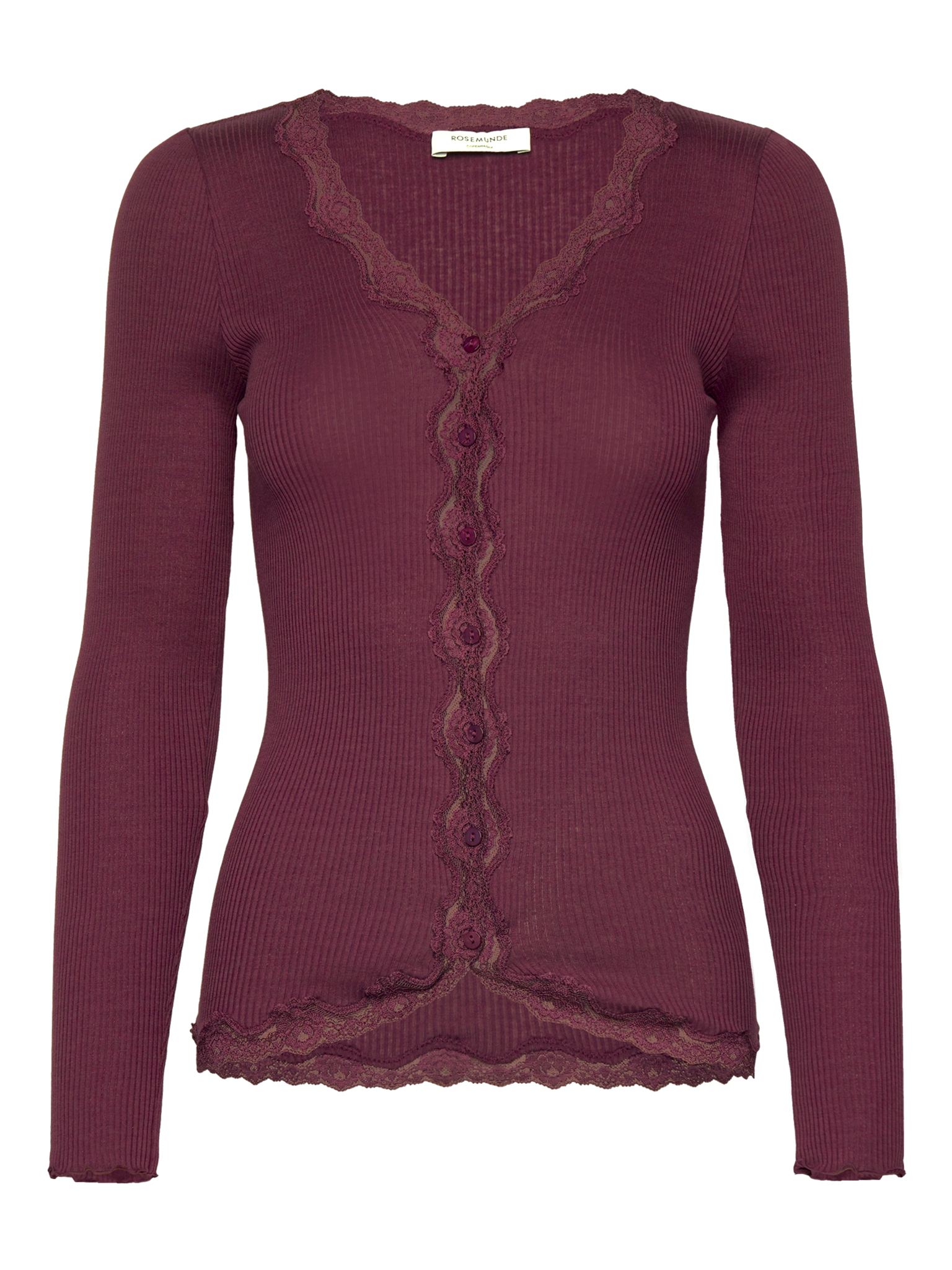 RWBabette Silk LS V-neck Lace Cardigan Cardigan Rosemunde Woman XS tawny port