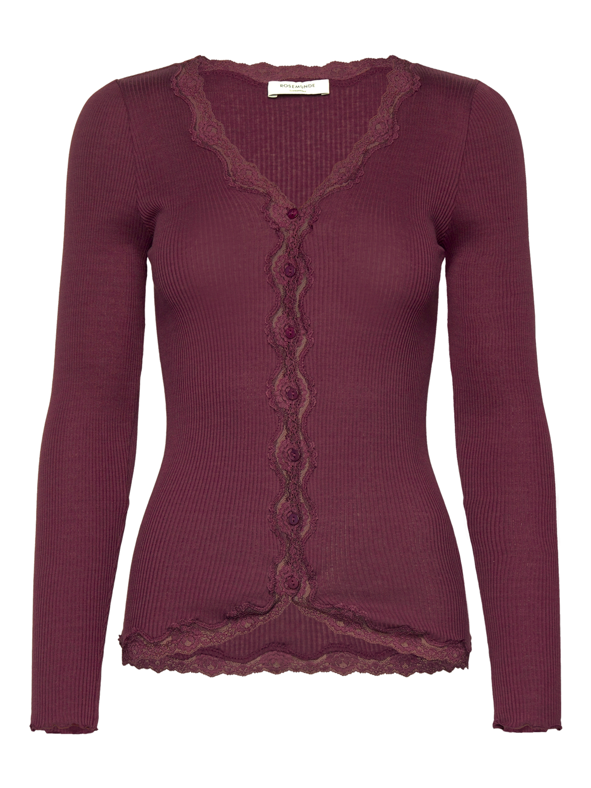 RWBabette Silk Long Sleeve V-neck Lace Cardigan CARDIGAN Rosemunde Woman XS tawny port