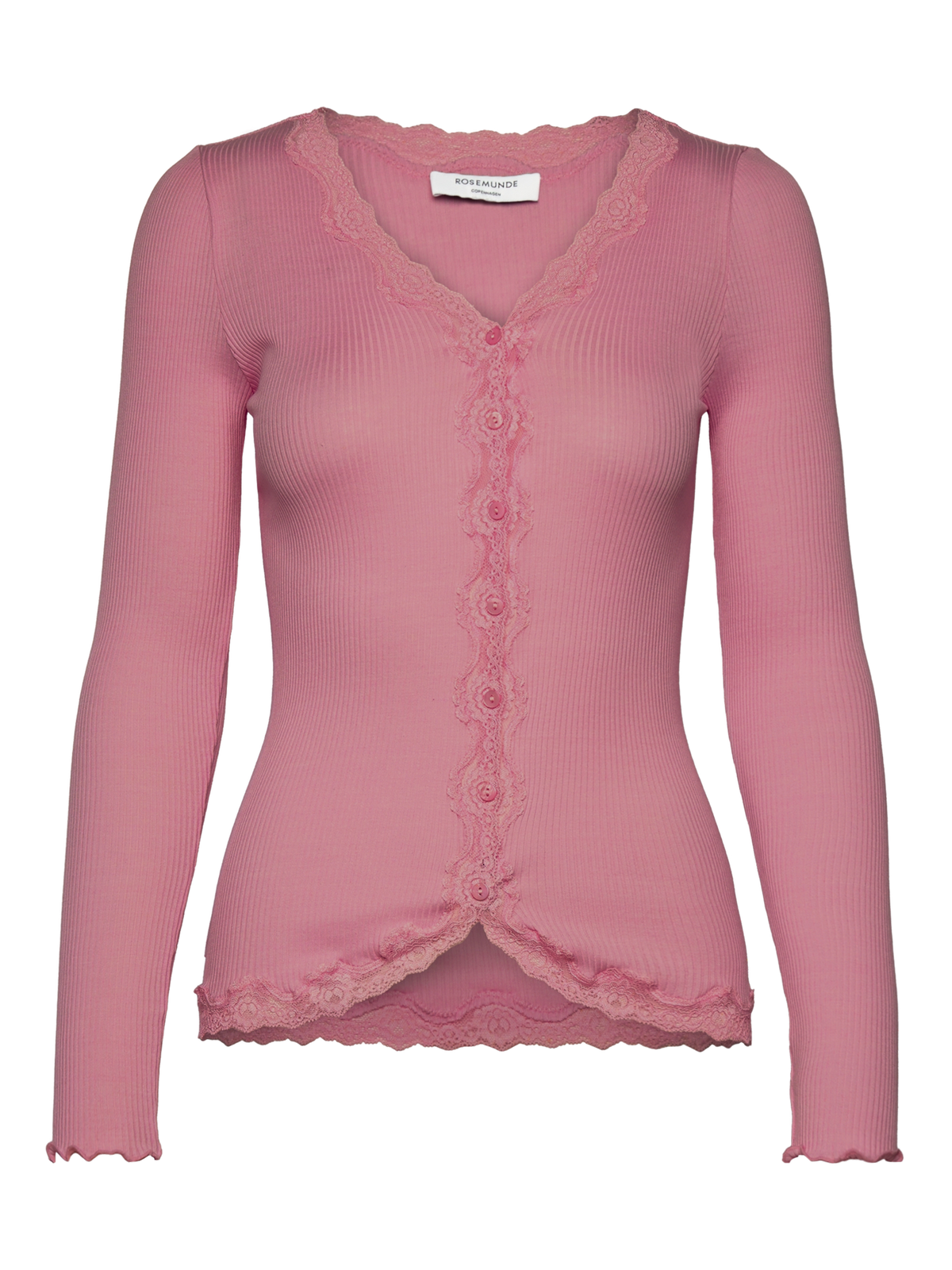 RWBabette silke-cardigan med lang erme, V-hals og blonder