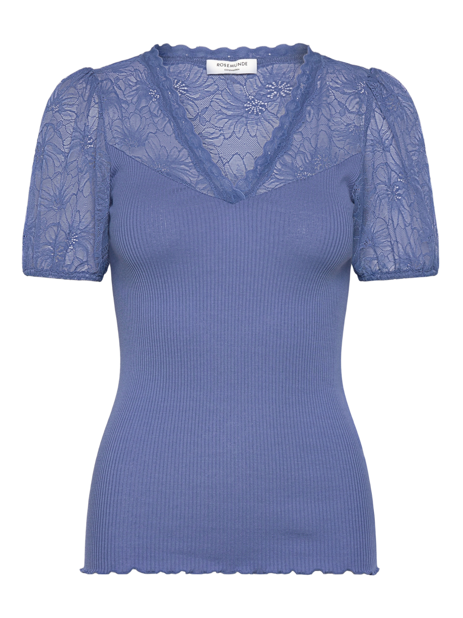 RWBeatha Silk SS Full Lace V- neck T-shirt T-SHIRT SS Rosemunde Woman XS dutch blue