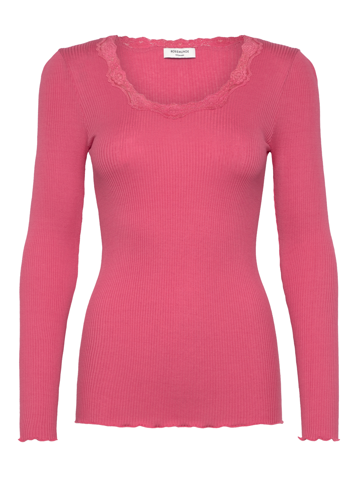 RWBabette Silk Long Sleeve U-neck Lace T-shirt T-SHIRT LS Rosemunde Woman XS rapture rose