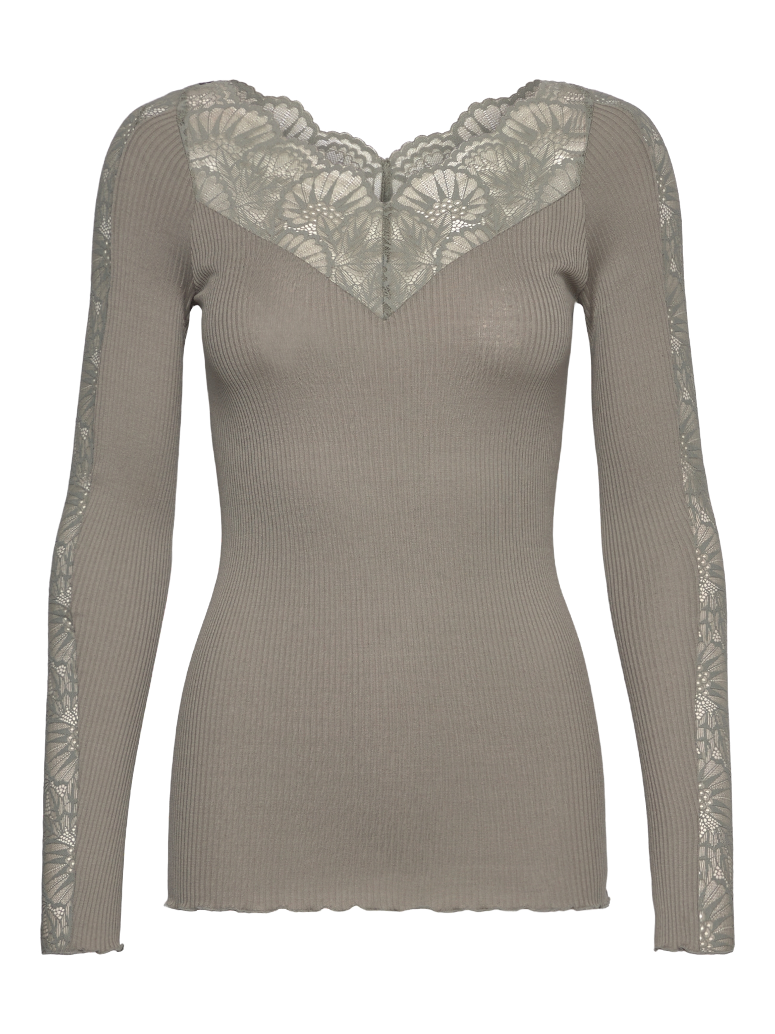 RWBeatha Silk LS Lace T-shirt T-SHIRT LS Rosemunde Woman XS dried sage