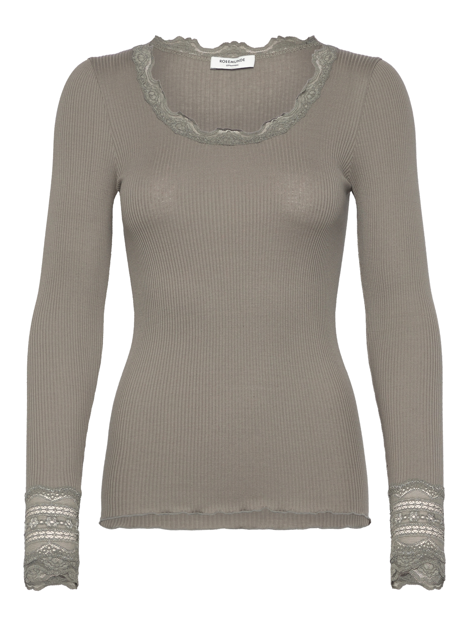 RWBenita Silk LS O-neck Lace T-shirt T-SHIRT LS Rosemunde Woman L dried sage