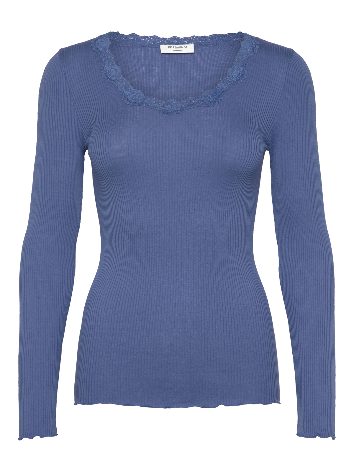 RWBabette Silk Long Sleeve U-neck Lace T-shirt T-SHIRT LS Rosemunde Woman XS dutch blue