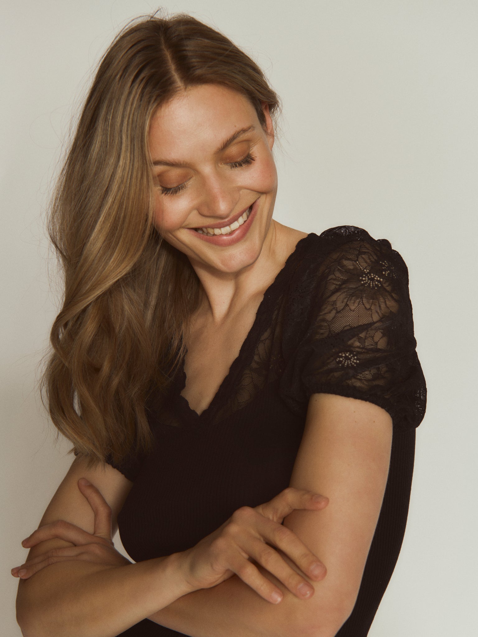 RWBeatha Silk SS Full Lace V- neck T-shirt T-SHIRT SS Rosemunde Woman