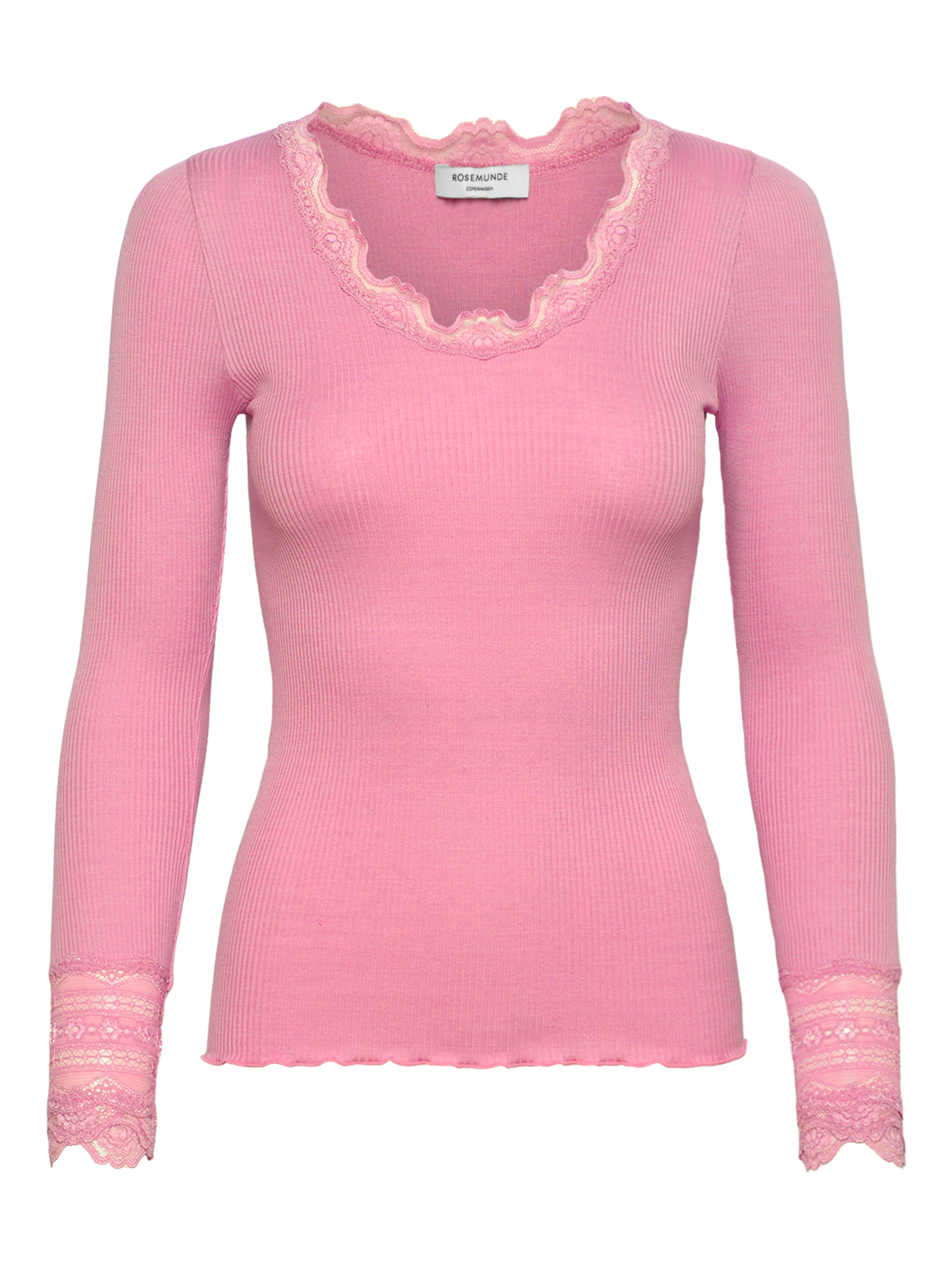 RWBenita Silk LS O-neck Lace T-shirt T-SHIRT LS Rosemunde Woman L sea pink
