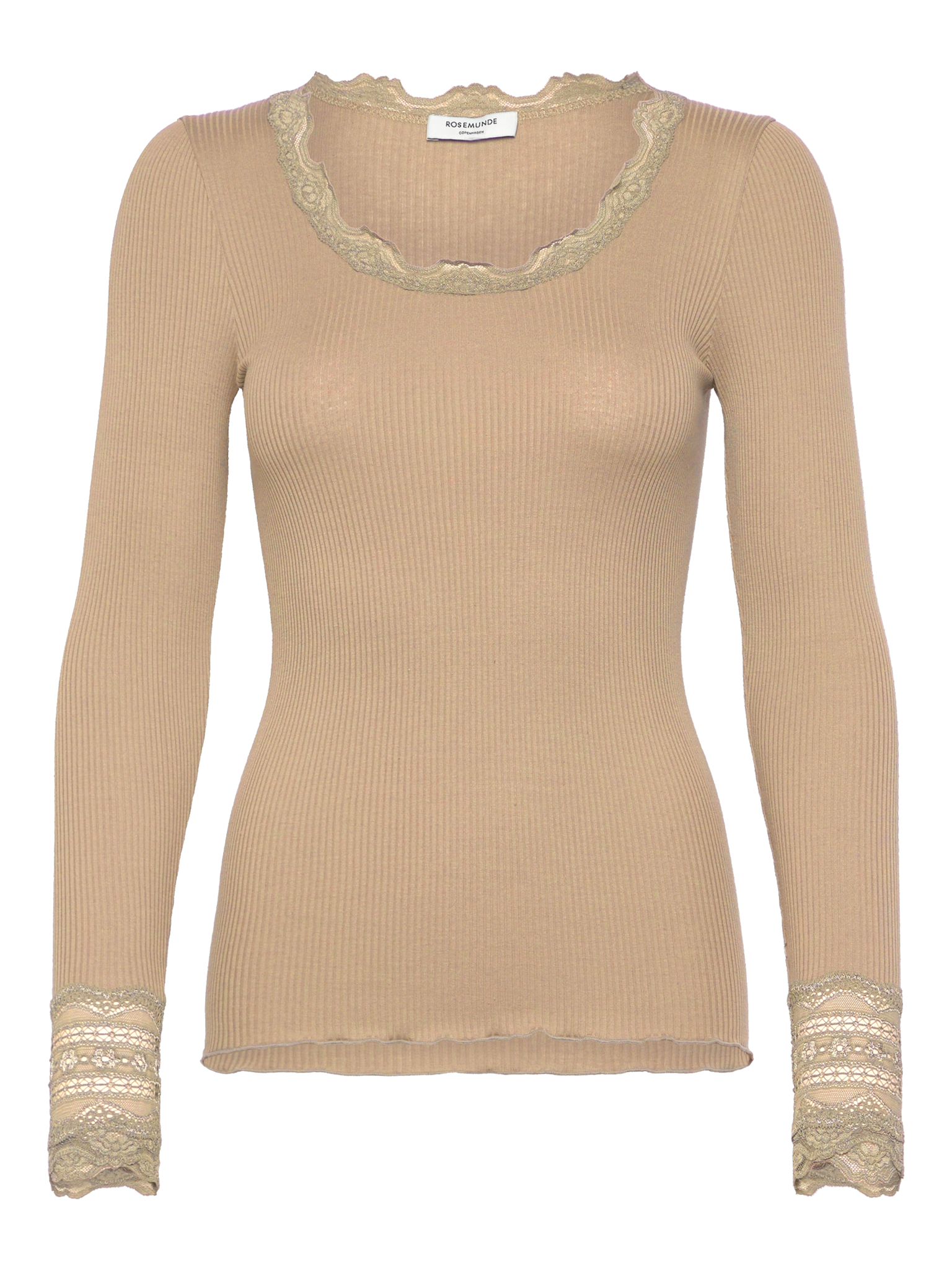 RWBenita Silk LS O-neck Lace T-shirt T-SHIRT LS Rosemunde Woman L safari