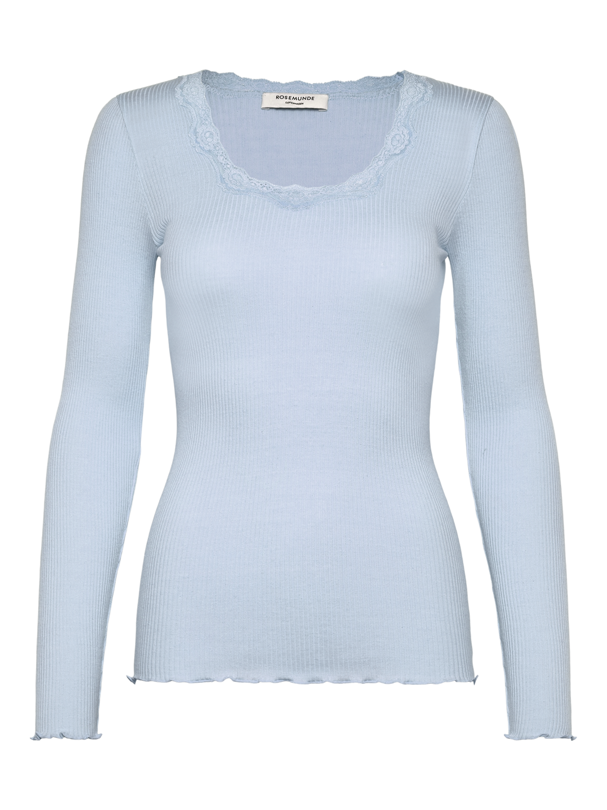 RWBabette Silk Long Sleeve U-neck Lace T-shirt T-SHIRT LS Rosemunde Woman XS nantucket blue