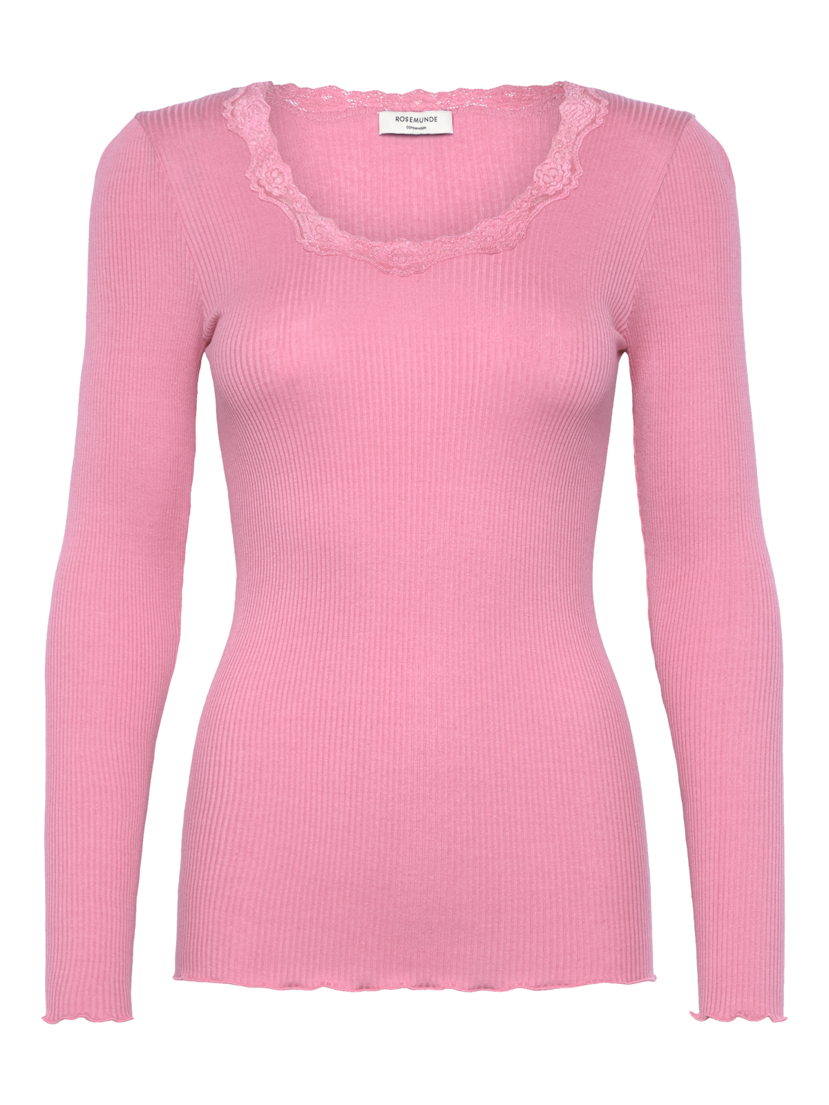 RWBabette Silk Long Sleeve U-neck Lace T-shirt T-SHIRT LS Rosemunde Woman XS sea pink