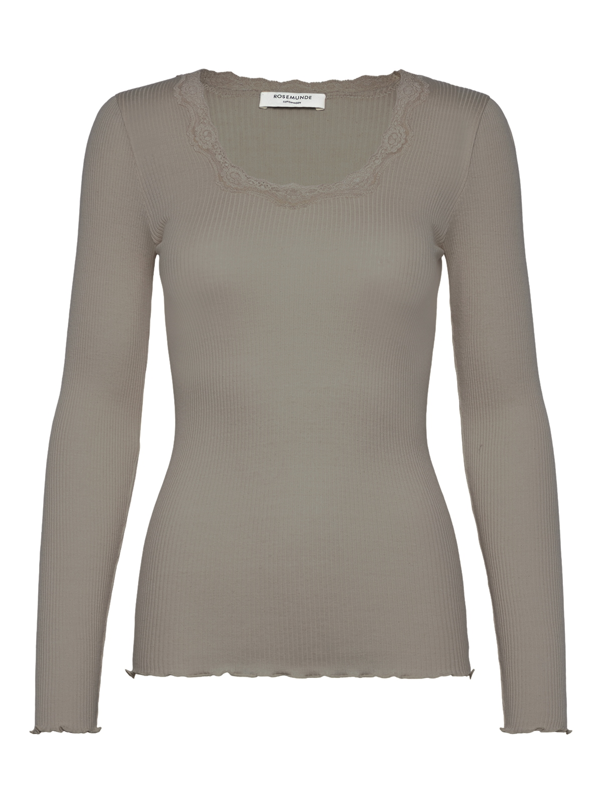 RWBabette Silk Long Sleeve U-neck Lace T-shirt T-SHIRT LS Rosemunde Woman XS dried sage