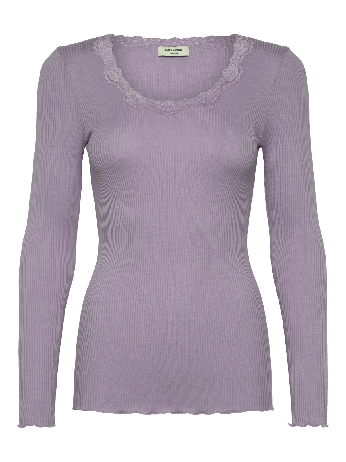 RWBabette Silk Long Sleeve U-neck Lace T-shirt T-SHIRT LS Rosemunde Woman XS lavender grey