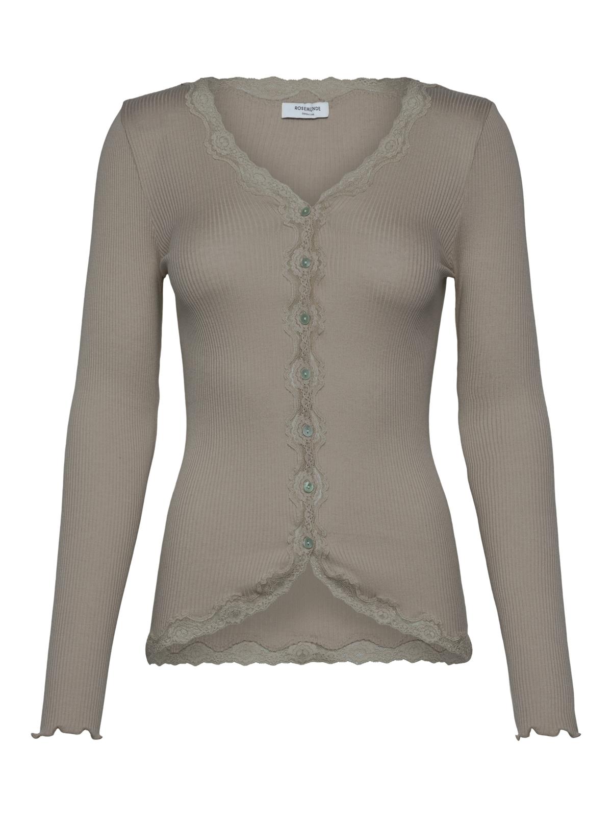 RWBabette Silk Long Sleeve V-neck Lace Cardigan CARDIGAN Rosemunde Woman XS dried sage