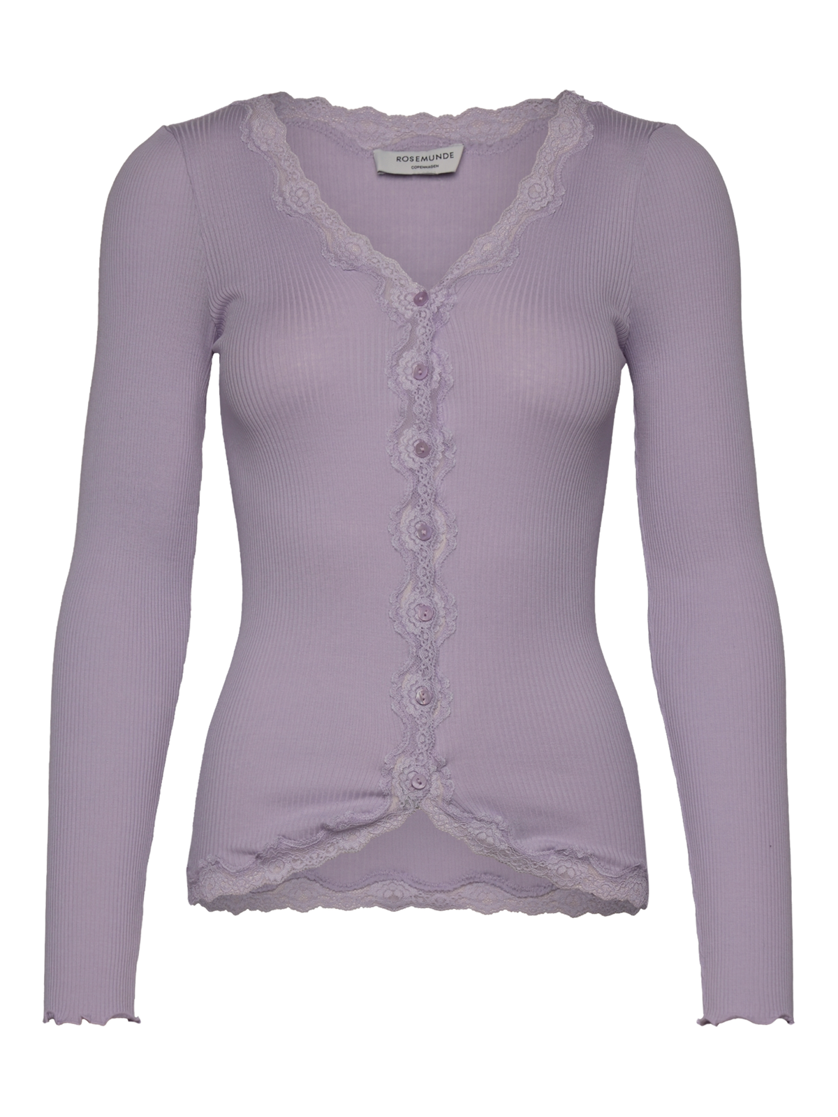 RWBabette silke-cardigan med lang erme, V-hals og blonder