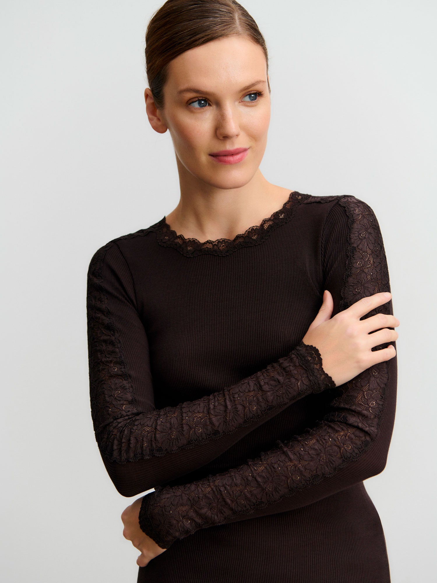 RWBernadine Organic Long Sleeve O-neck Lace T-shirt T-SHIRT LS Rosemunde Woman