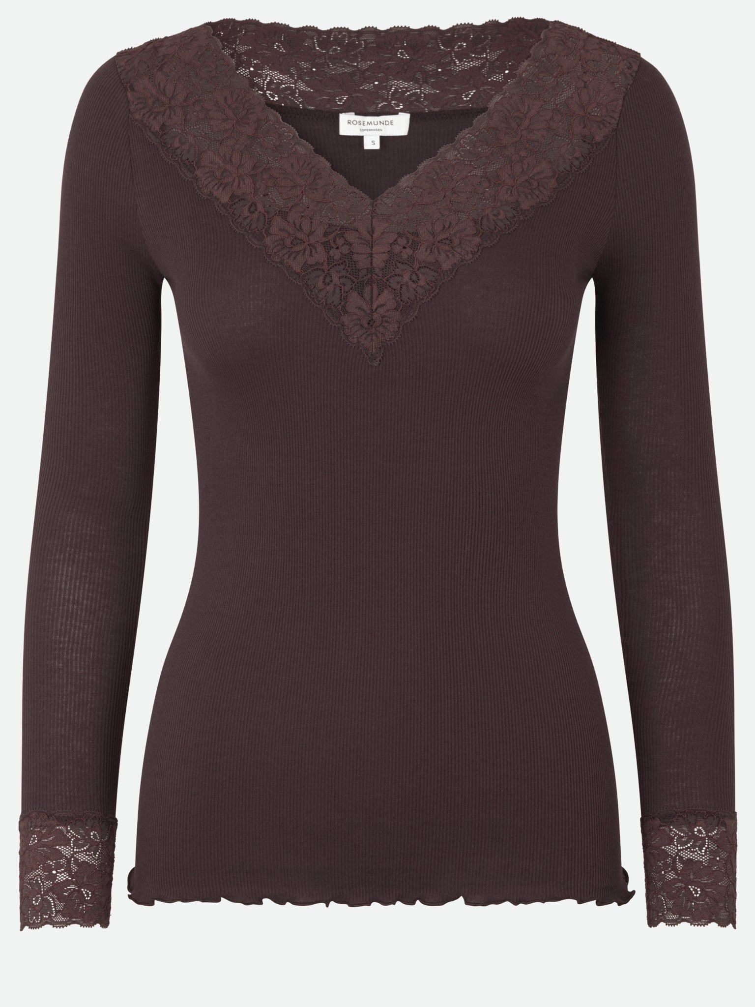 RWBernadine Organic LS V-neck Lace T-shirt T-SHIRT LS Rosemunde Woman XS ganache