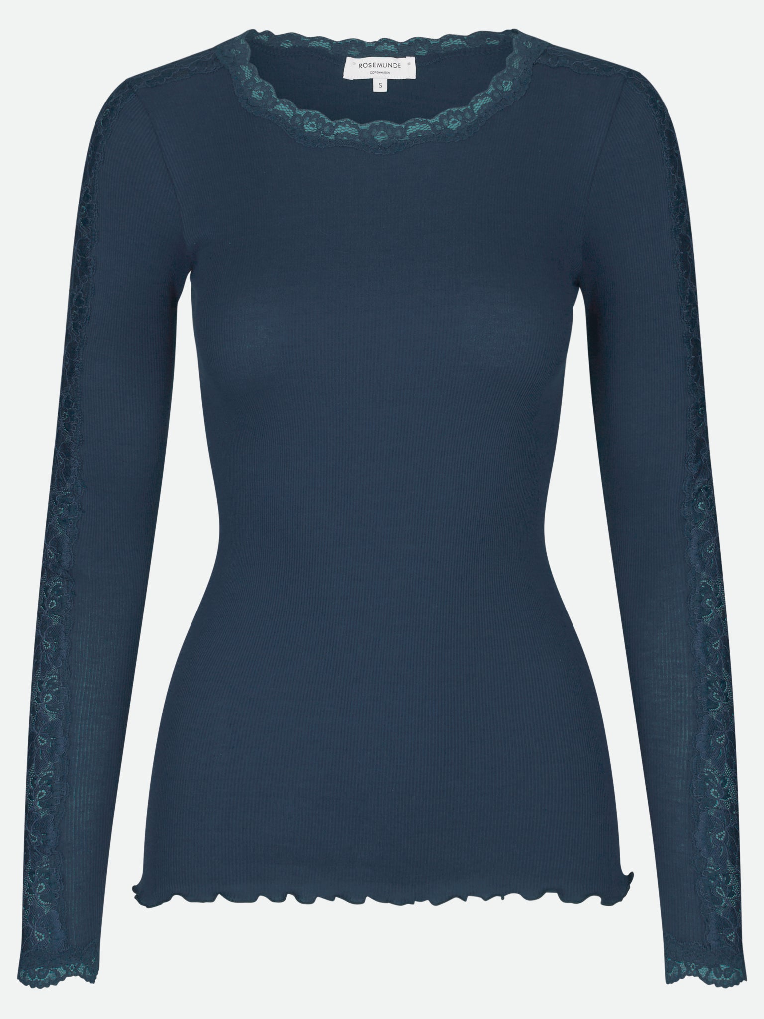 RWBernadine Organic Long Sleeve O-neck Lace T-shirt T-SHIRT LS Rosemunde Woman XS Insignia blue