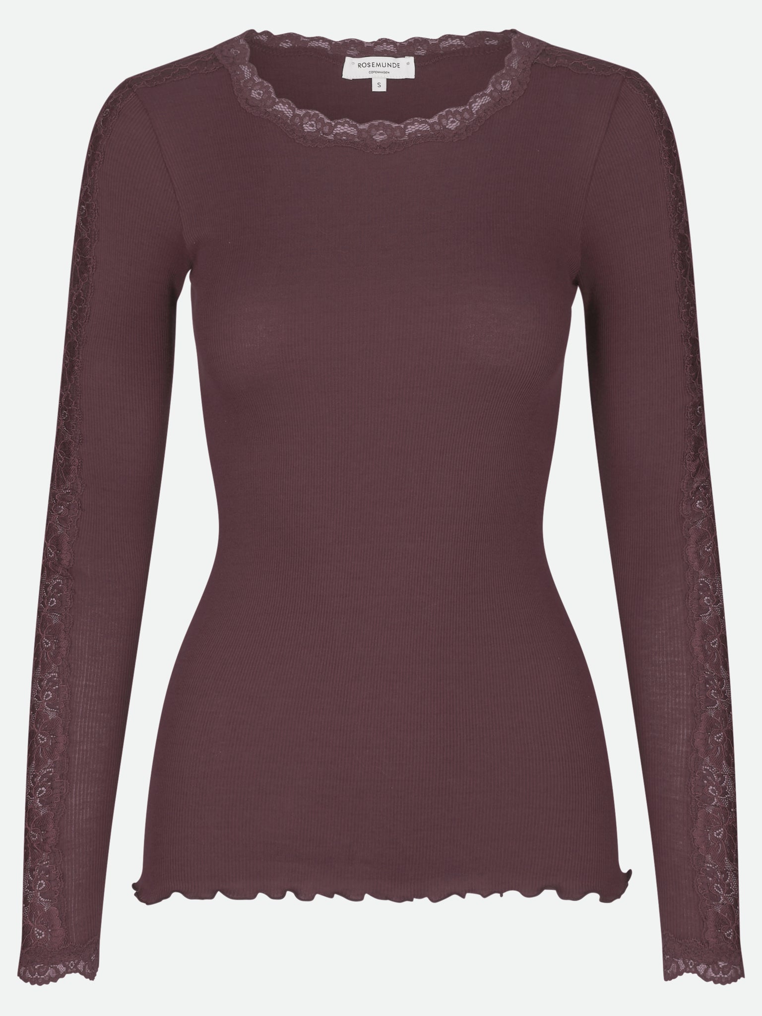 RWBernadine Organic Long Sleeve O-neck Lace T-shirt T-SHIRT LS Rosemunde Woman XS fudge