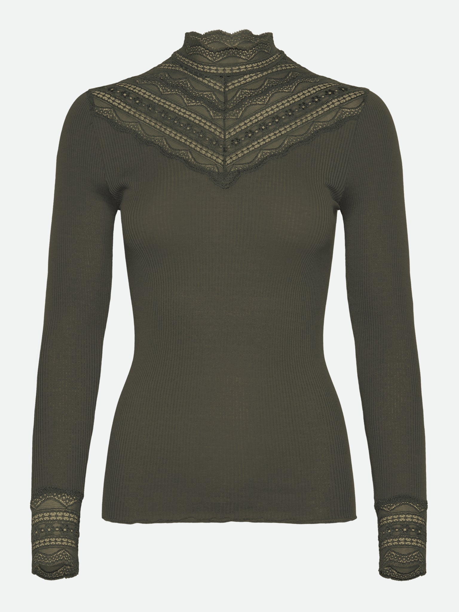 RWBenita Silk LS Lace T-neck T-shirt T-SHIRT LS Rosemunde Woman XS forrest night