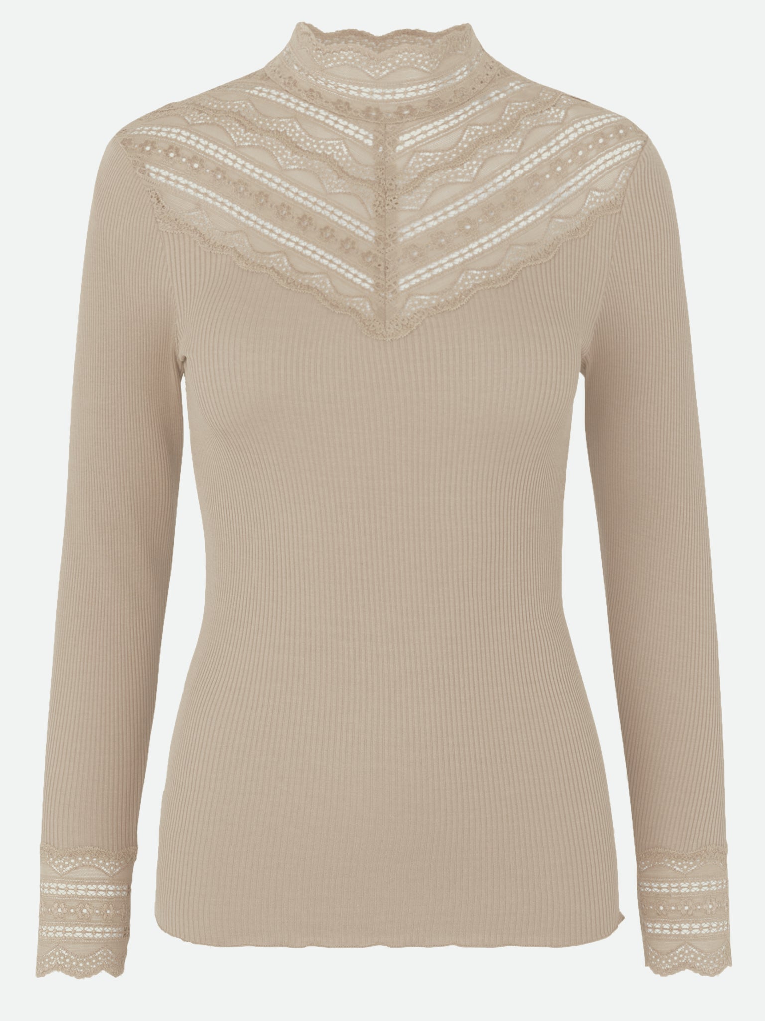 RWBenita Silk LS Lace T-neck T-shirt T-SHIRT LS Rosemunde Woman L abbey stone