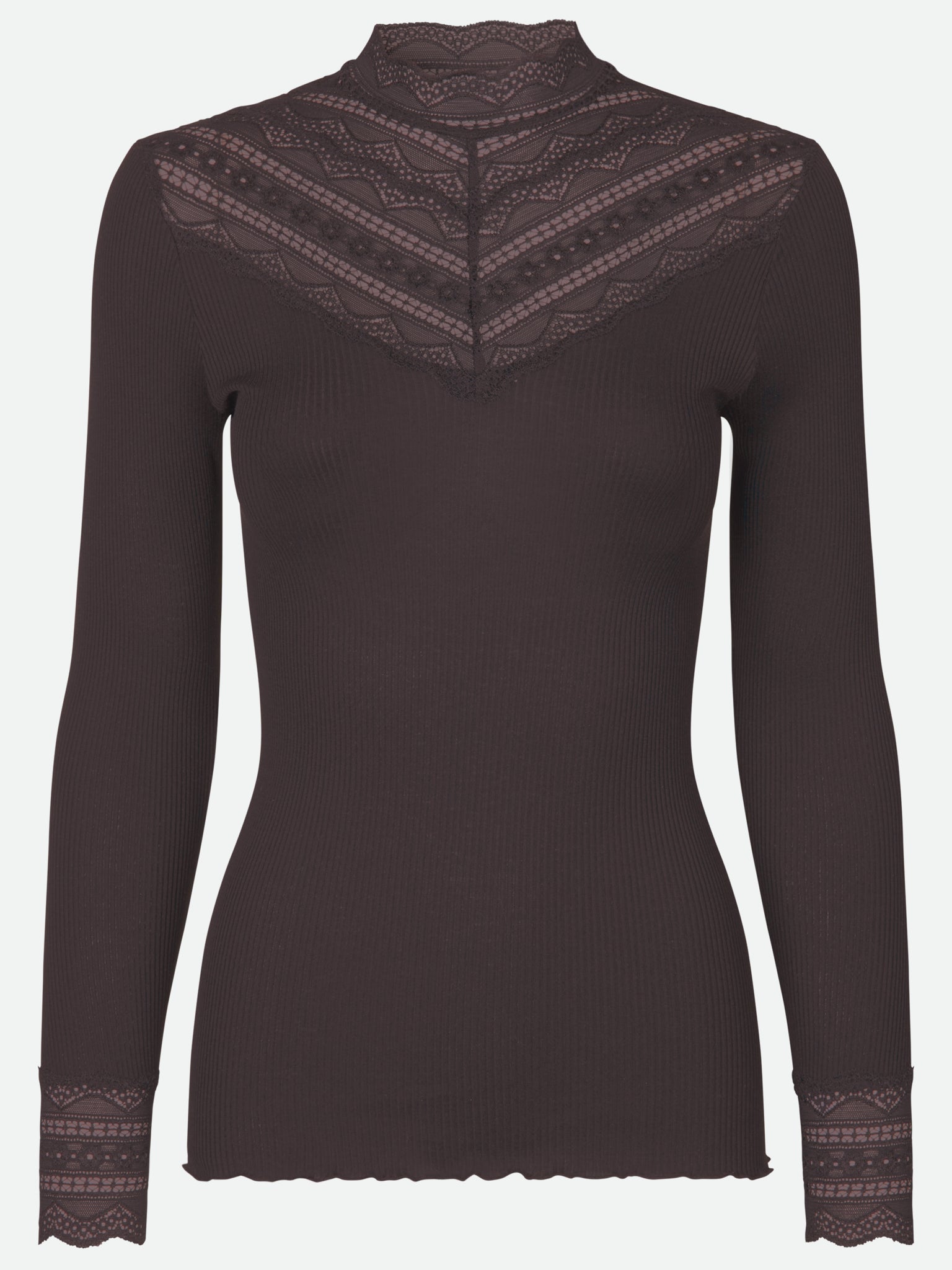 RWBenita Silk LS Lace T-neck T-shirt T-SHIRT LS Rosemunde Woman M ganache