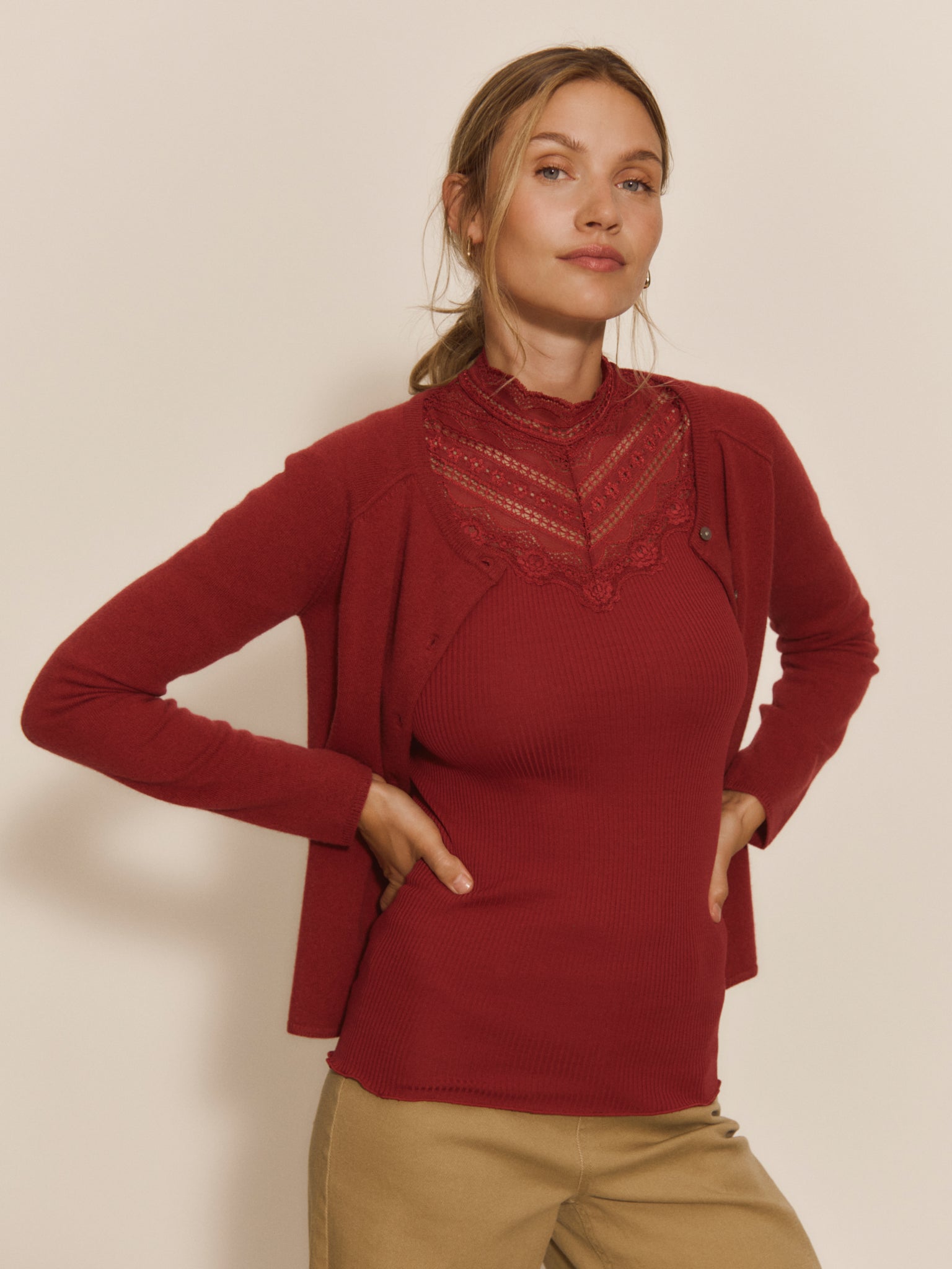 RWBenita Silk SL Turtleneck Lace Top TOP Rosemunde Woman