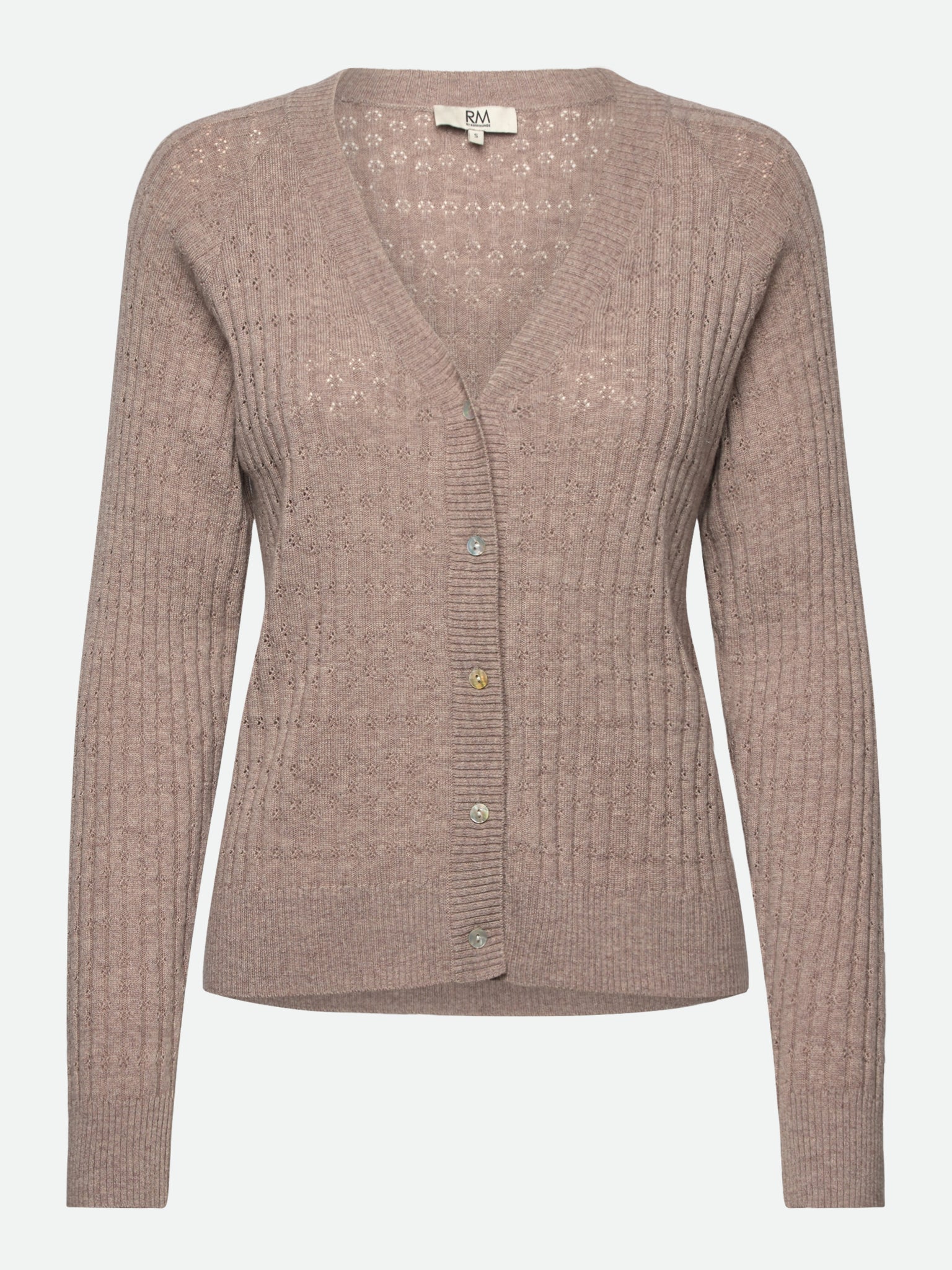 RMWSofia Pointelle LS Cardigan CARDIGAN Rosemunde Woman XS light brown melange
