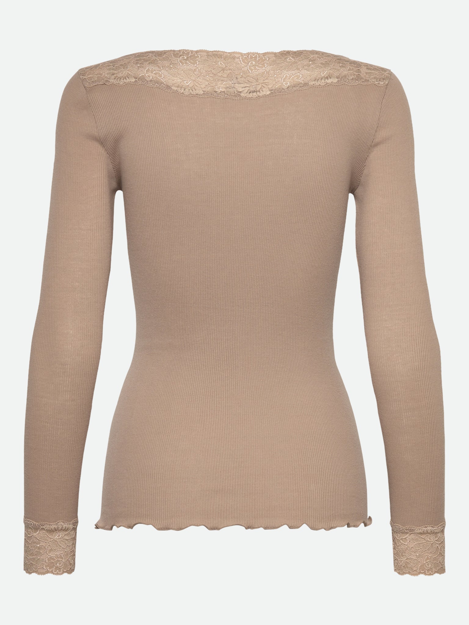 RWBernadine økologisk T-shirt med lang ærme og V-udskæring i blonder